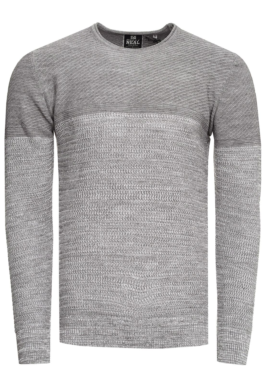 Cooler Herren Feinstrick-Pullover mit Colorblock Rundhals-Sweater 13376 Grau