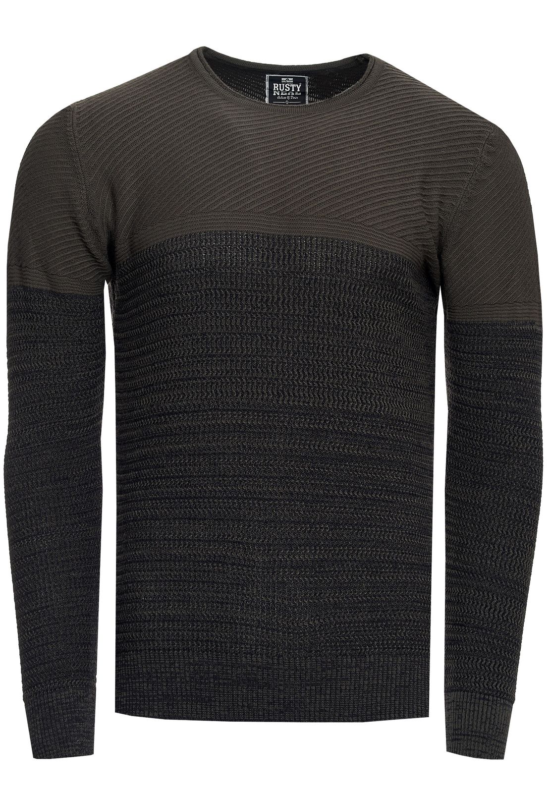 Cooler Herren Feinstrick-Pullover mit Colorblock Rundhals-Sweater 13376 Khaki