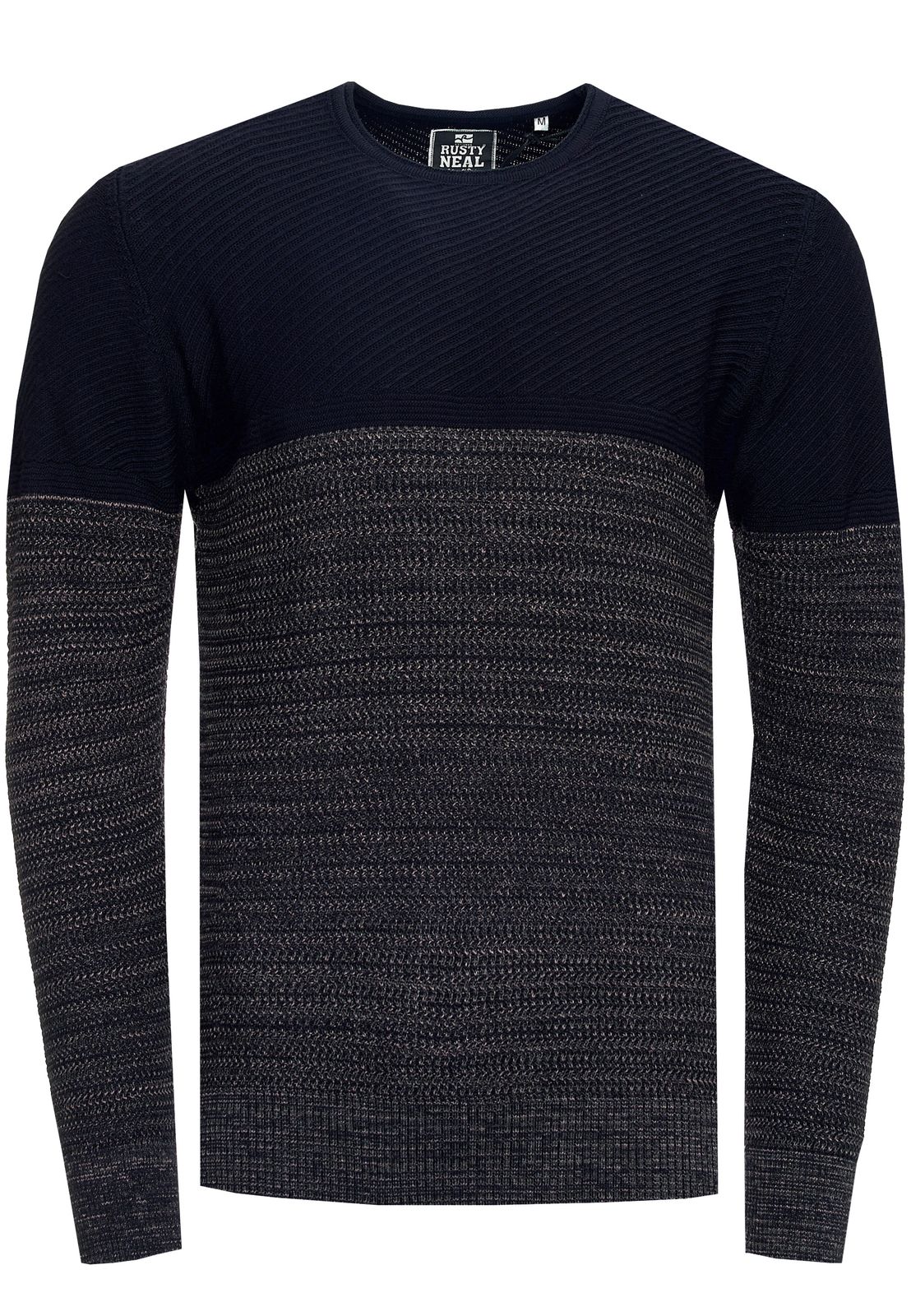 Cooler Herren Feinstrick-Pullover mit Colorblock Rundhals-Sweater 13376 Marine