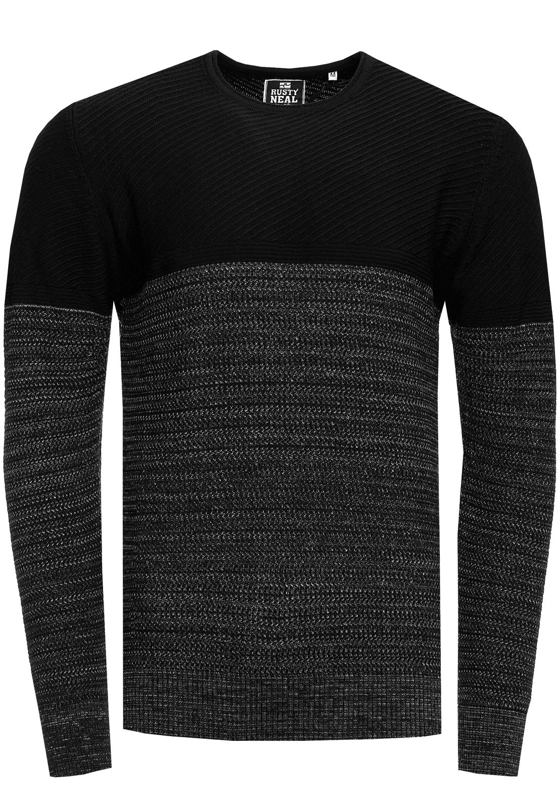 Cooler Herren Feinstrick-Pullover mit Colorblock Rundhals-Sweater 13376 Schwarz
