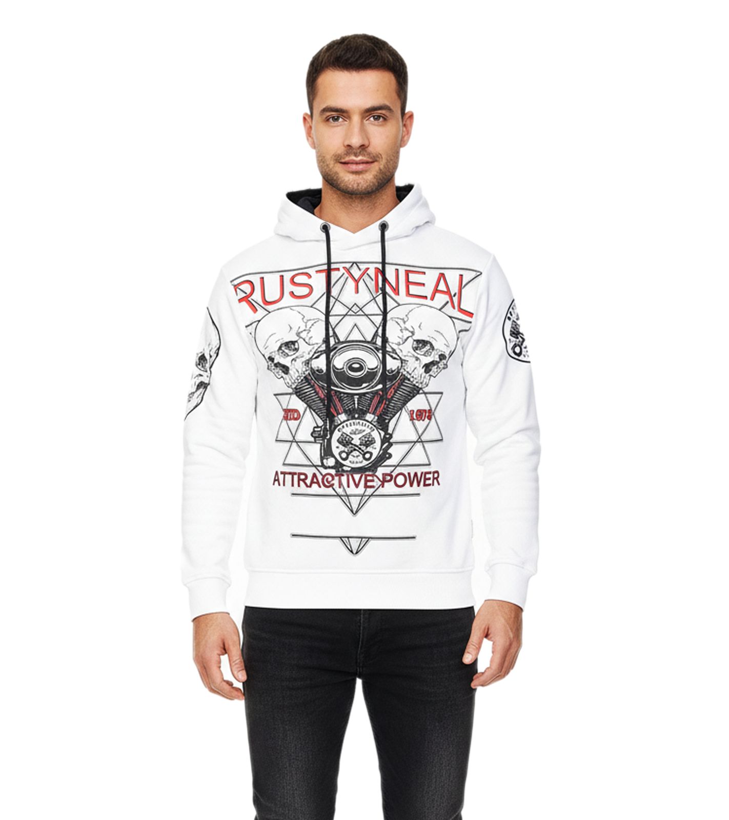 Cooler Hoodie für Herren Kapuzen-Pullover mit rockigem Print Sweater Sweatshirt 19148 Weiß