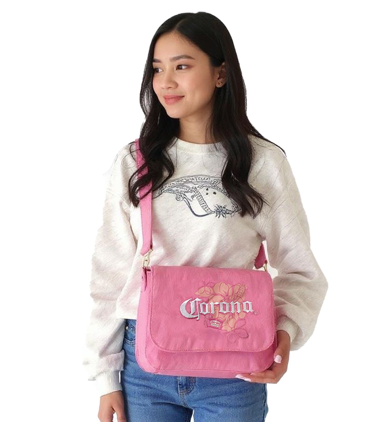 Corona Bier Vintage Tasche Damen Schultertasche kleiner Shopper Fanartikel Logo-Stickerei Canvas Rosa