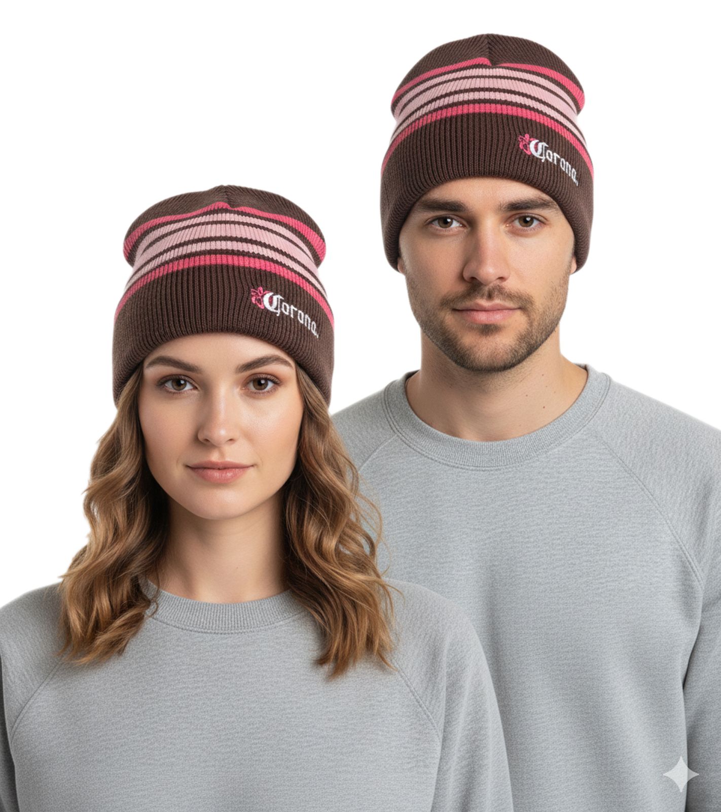 Corona Unisex Beanie Winter-Mütze weiche Strick-Mütze mit Logo-Stickerei Baumwoll-Mütze KC101387COR Braun/Rosa