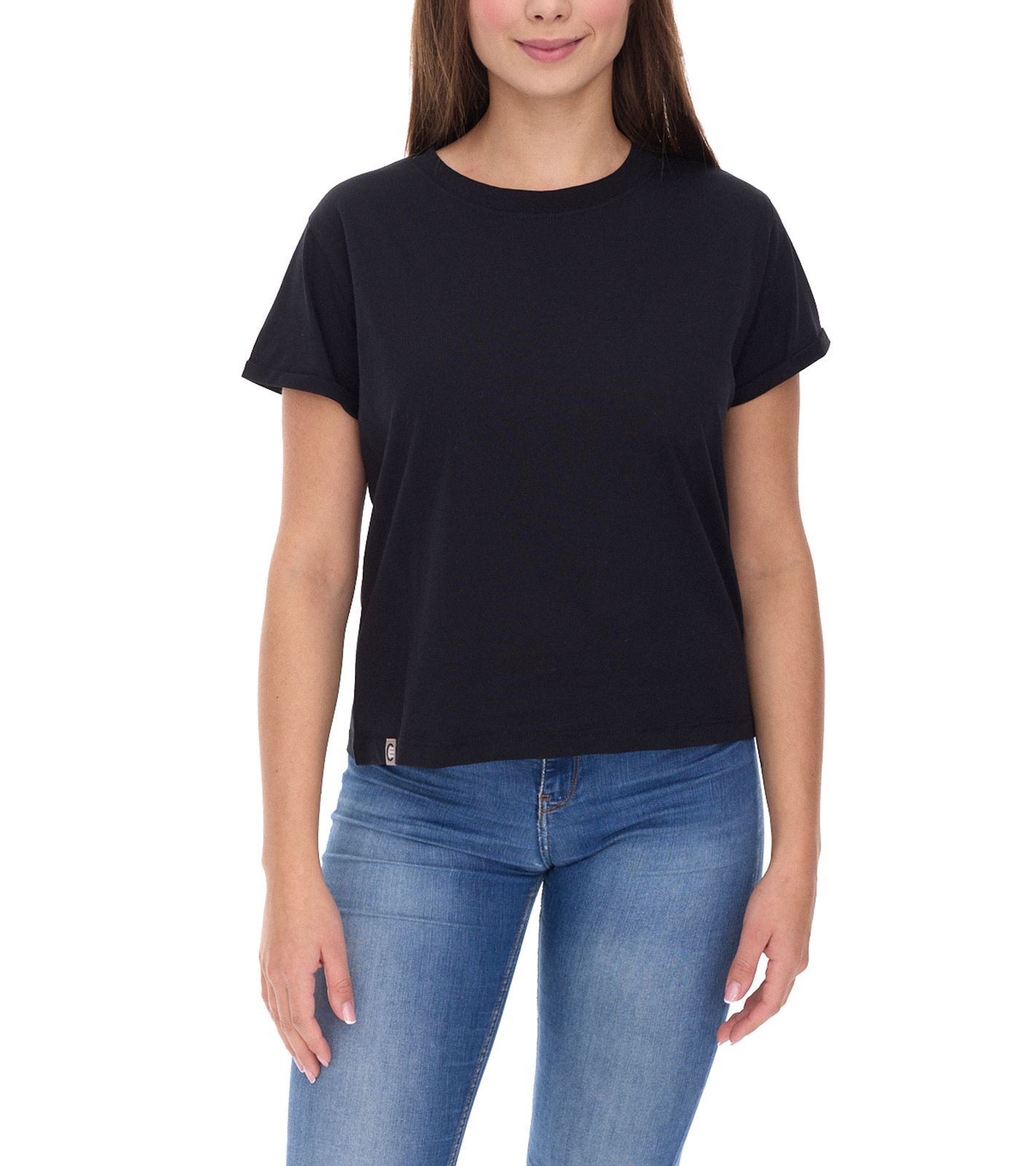 COURSE Damen T-Shirt mit Armaufschlag Sommer-Shirt Baumwoll-Oberteil Freizeit-Shirt 900799 Schwarz
