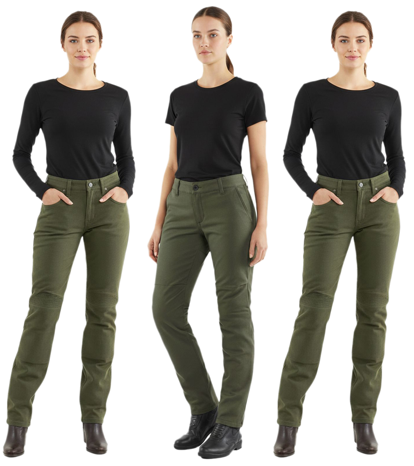 DAINESE Lady Tex Damen Motorrad-Hose mit Pro-Shape 2.0-Protektoren Motorrad-Jeans Motorrad-Chino Motorsport-Hose 202755 Oliv-Grün in Casual Slim, Casual Regular oder Chino-Stil