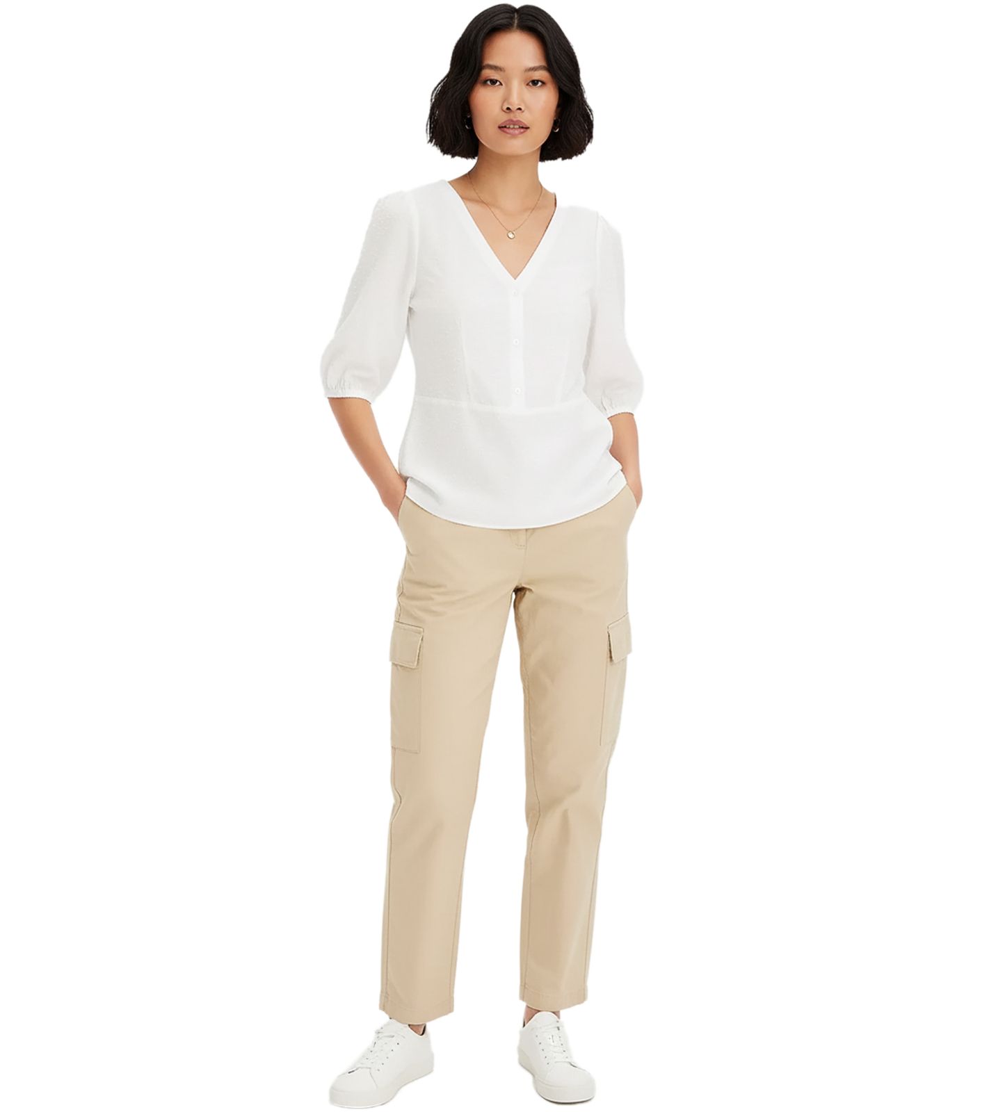 Damen Bluse aus feinem Viskose-Mix Sommer-Shirt 3/4 Arm 696075 Weiß