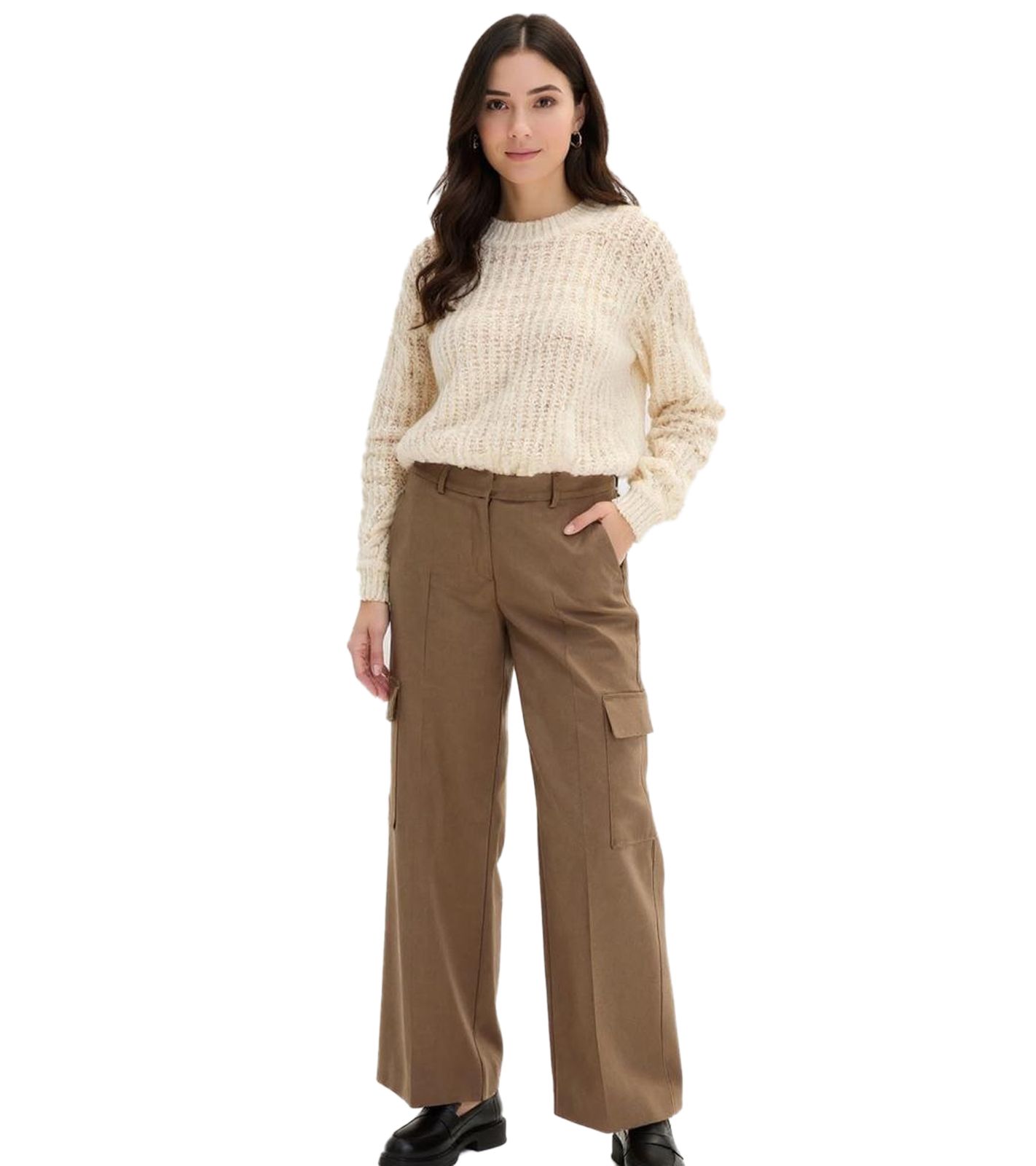 Damen Cargo-Hose Freizeit-Hose praktische Alltags-Hose Straight Fit 966705 Braun