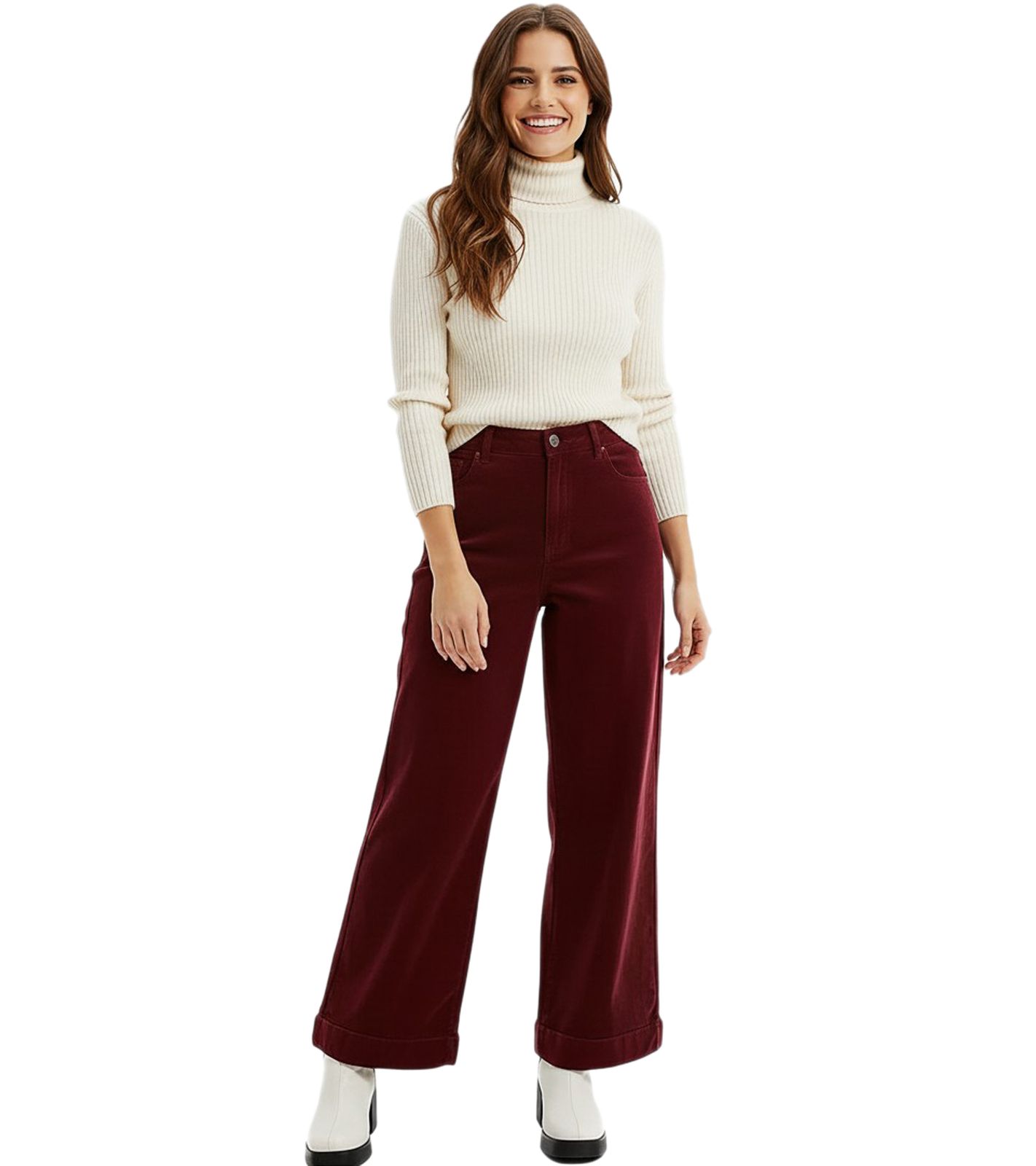 Damen Cord-Jeans aus Baumwolle weit geschnittene Herbst-Hose Größe Größen 966140 Weinrot