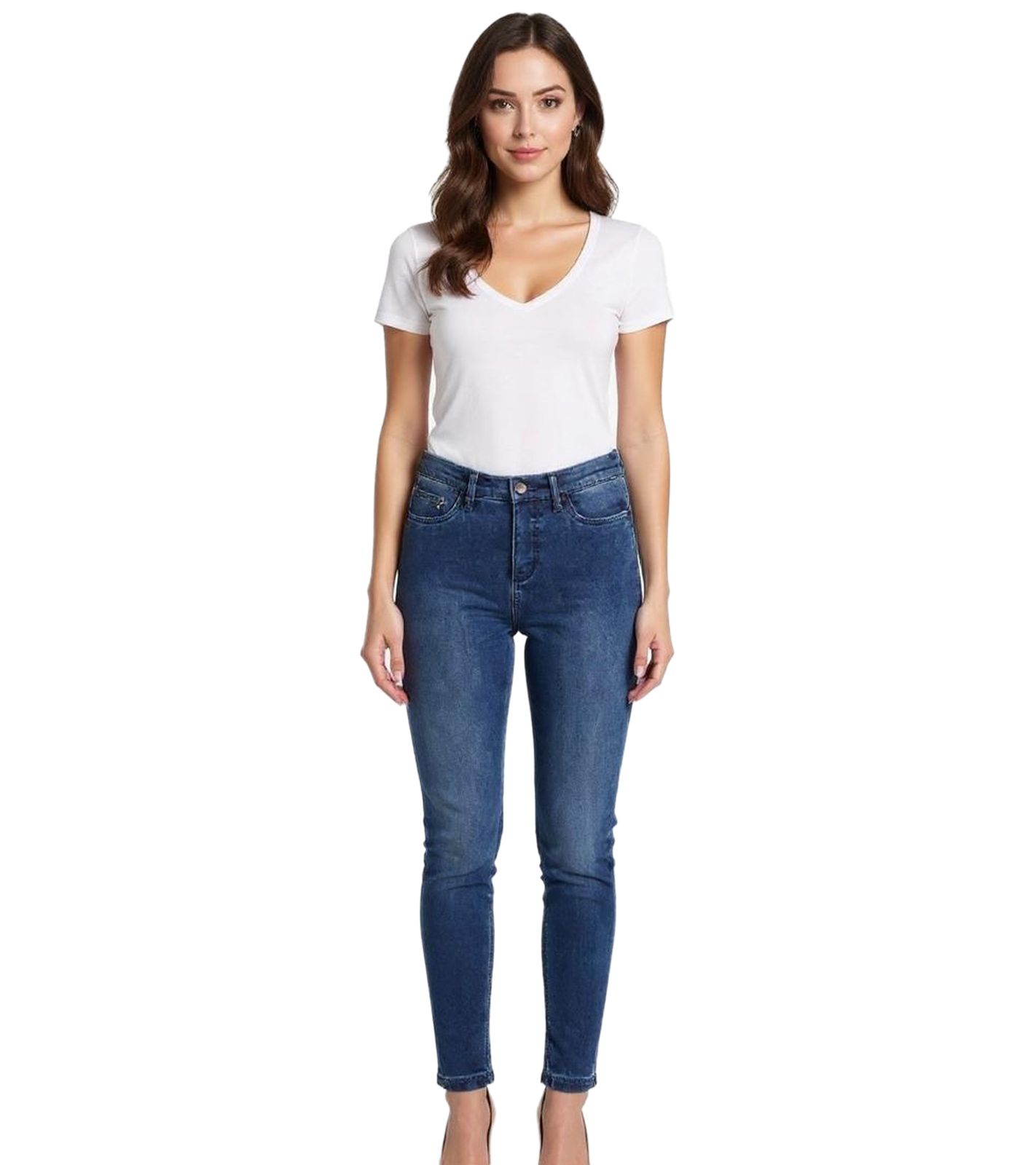 Damen Jeans-Hose enganliegende Denim Jeans im 4-Pocket-Style mit Dehnbund 956723 Blau