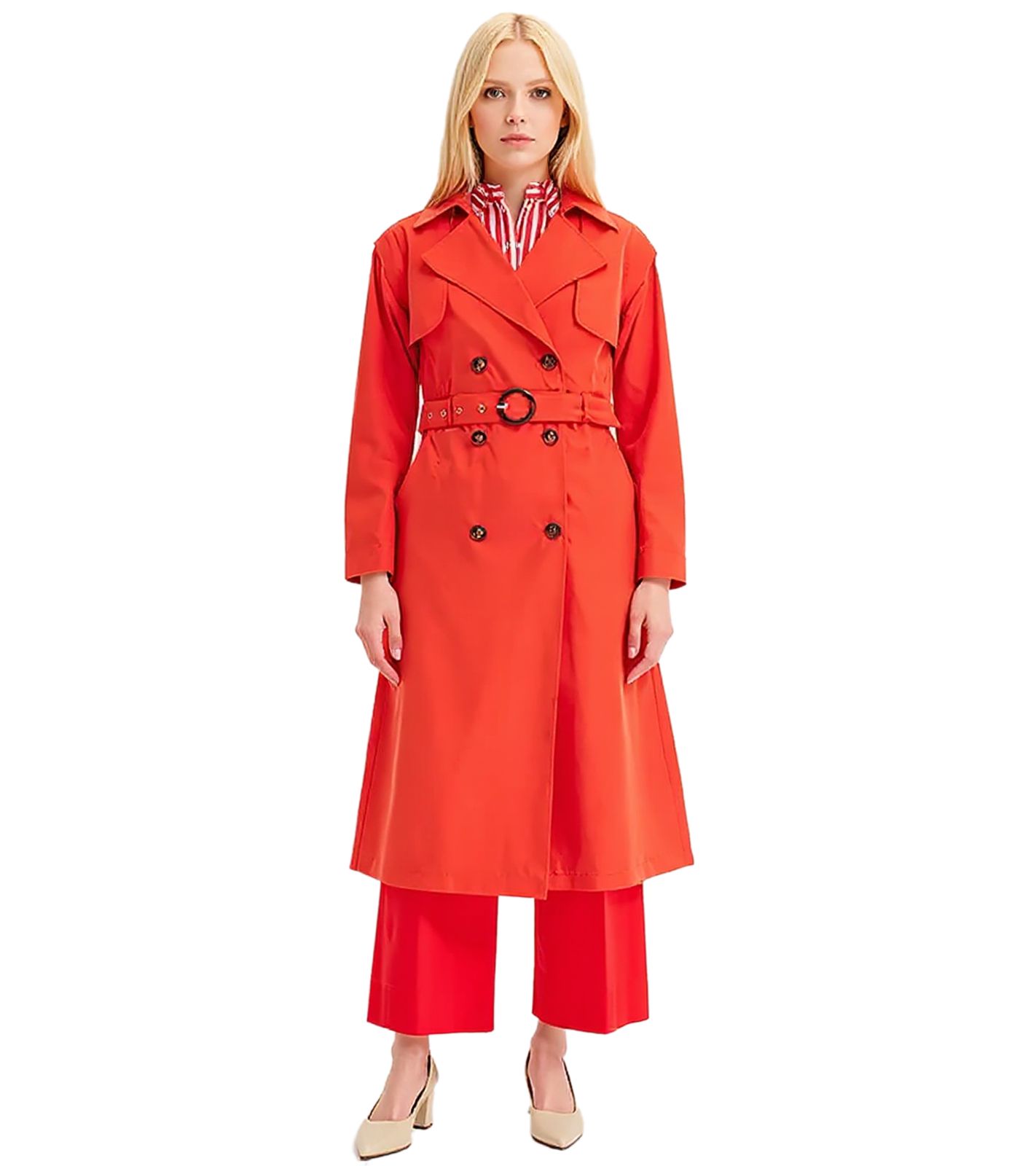 Damen Mantel im Trenchcoat-Stil mit abnehmbaren Ärmeln Business-Jacke 903663 Rot