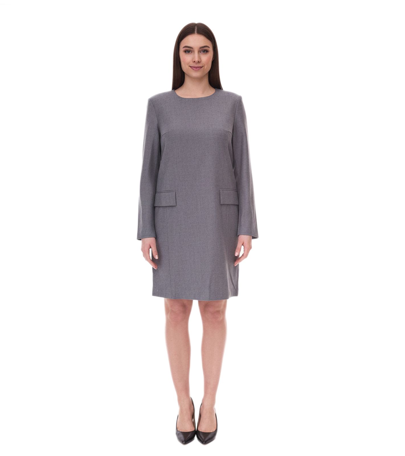 Damen nachhaltiges Kleid mit Schulterpolstern Business-Kleid mit Wollanteil Mini-Kleid 956968 Grau