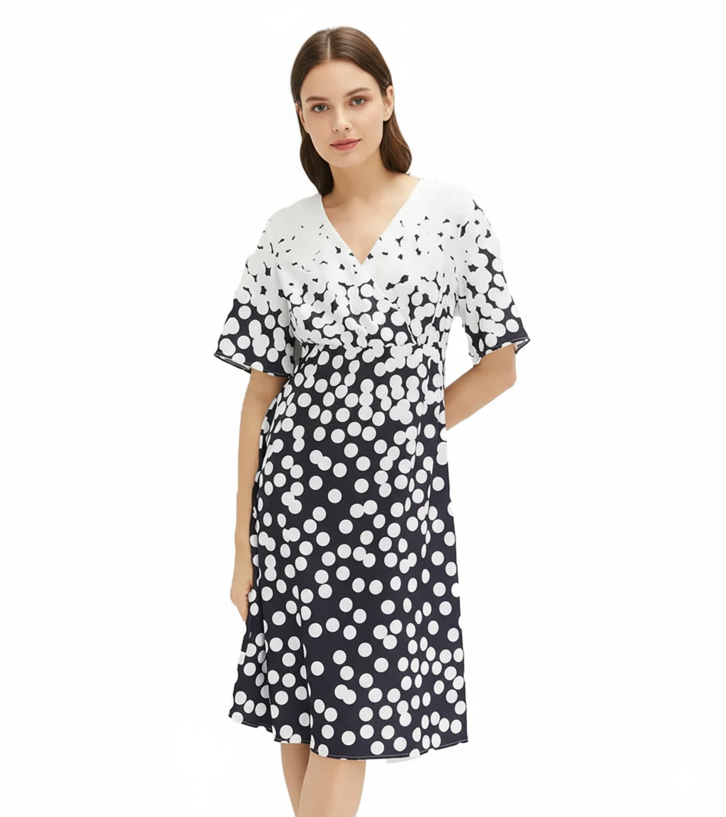 Damen Sommer-Kleid mit Allover Polka-Dots leicht ausgestelltes Mini-Kleid 942863 Weiß/Blau