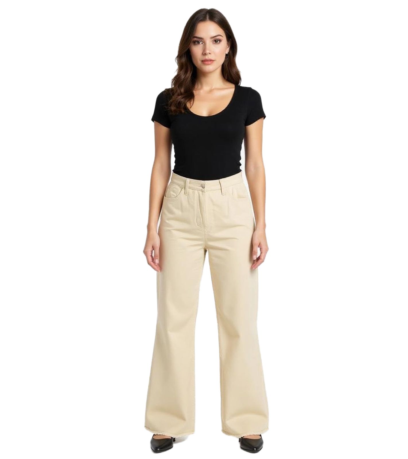 Damen Thermo-Jeans aus Baumwolle Denim-Hose im 5-Pocket-Style Schlag-Hose 953493 Beige