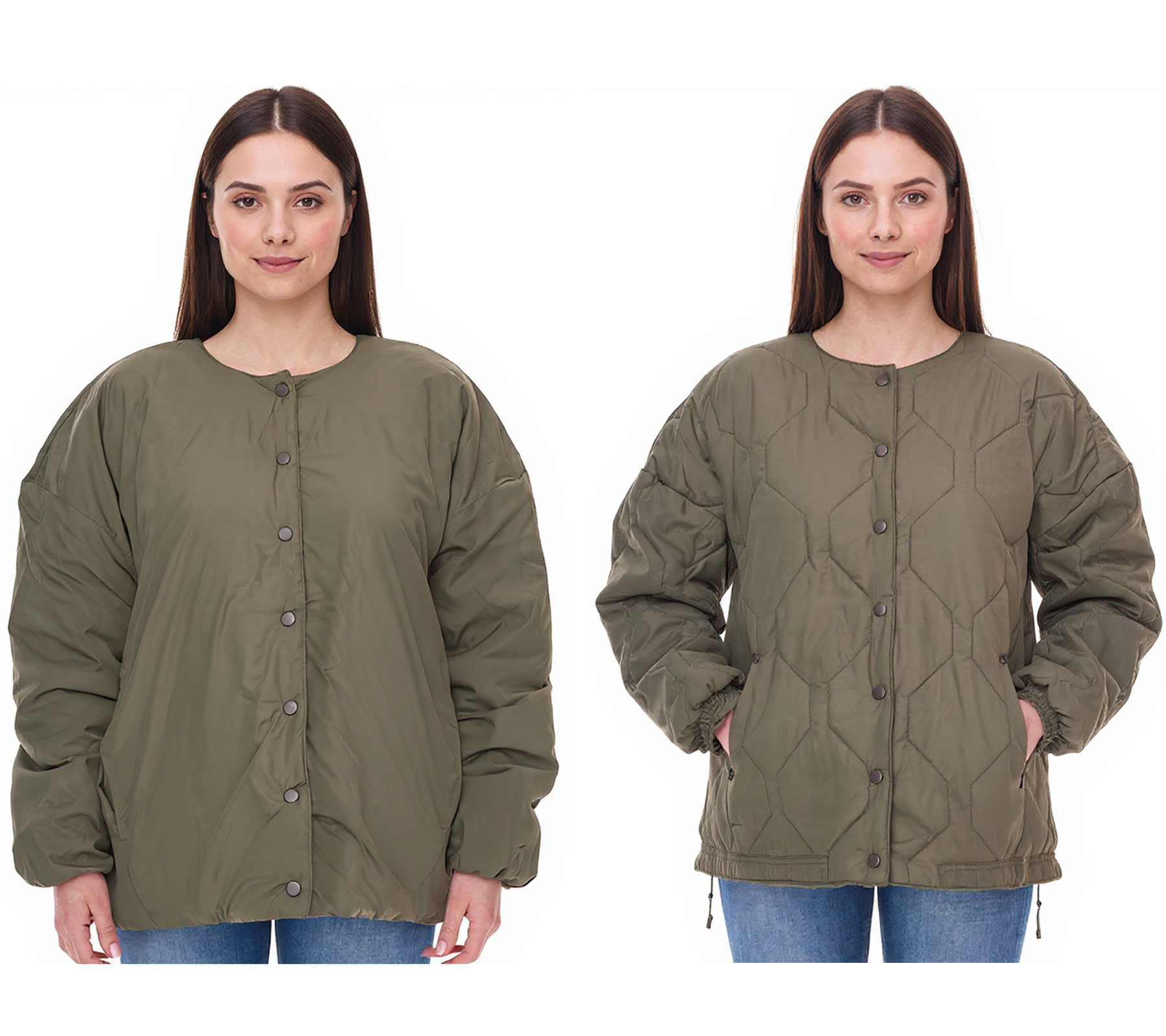 Damen wattierte Wende-Jacke Herbst-Jacke mit verstellbarem Saum Übergangs-Jacke Oversize 954904 Dunkelgrün