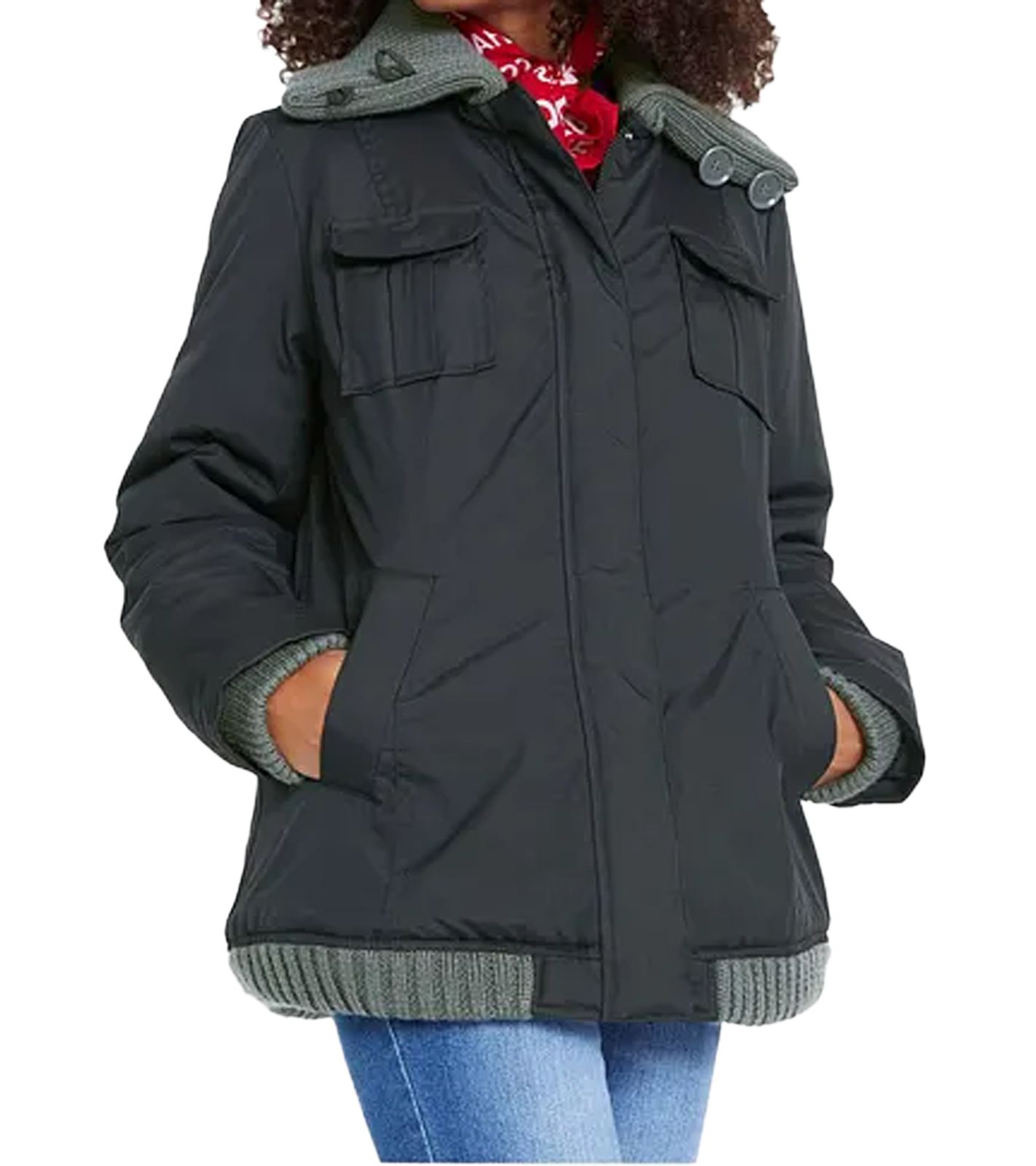 Damen Winter-Jacke mit Strick-Details stylische Outdoor-Jacke 955517 Schwarz