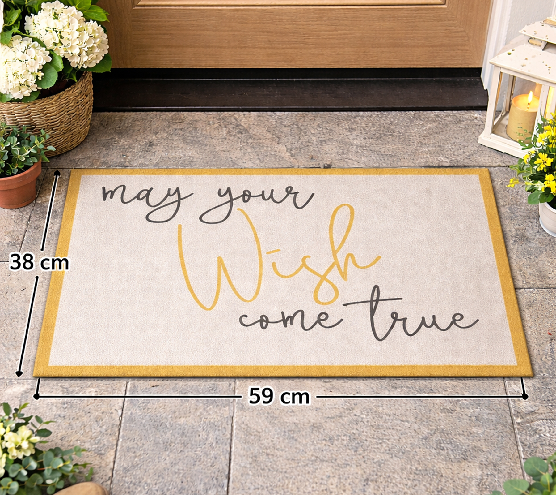 Dekorative Schmutzmatte „May Your Wish Come True“ – rutschfeste Fußmatte Schmutzfangmatte 38×59 cm silbergrau