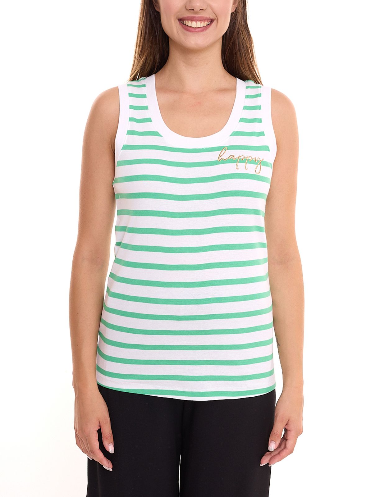 DELAMO Striped Tanktop enganliegendes Damen Baumwoll-Shirt mit Stickerei 24025421 Grün/Weiß