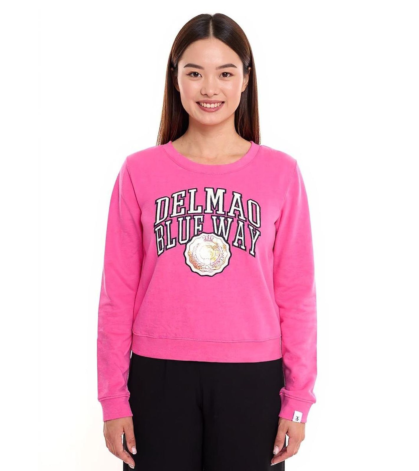 DELMAO Cropped Sweater verkürzt geschnittener Damen Baumwoll-Pullover 42556633 Pink