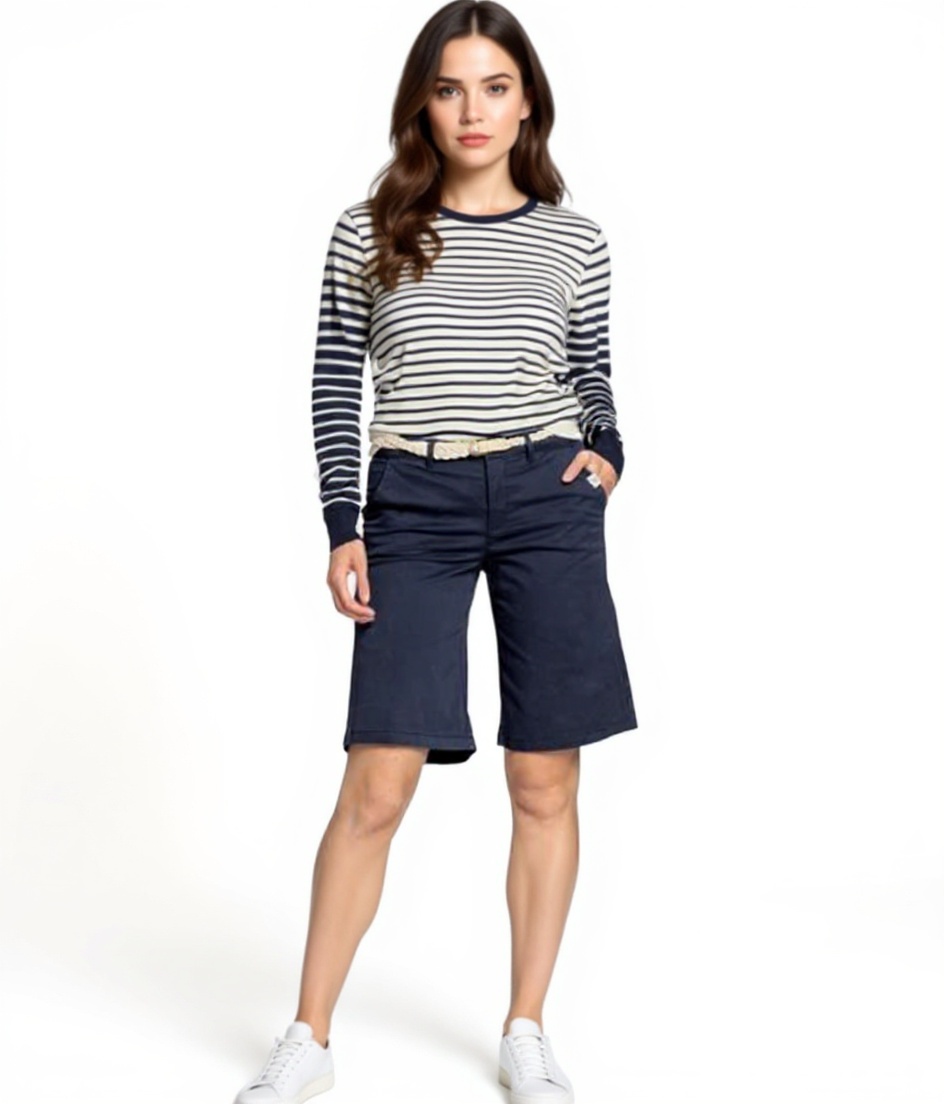 DELMAO Damen Chino-Bermuda mit Gürtel kurze Hose mit weitem Bein 16741061 Blau