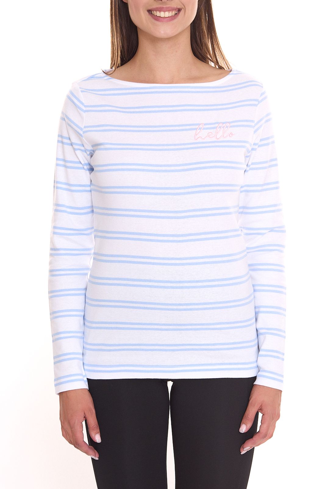 DELMAO Damen Langarm-Shirt gestreiftes Baumwoll-Sweatshirt 85025237 Blau/Weiß