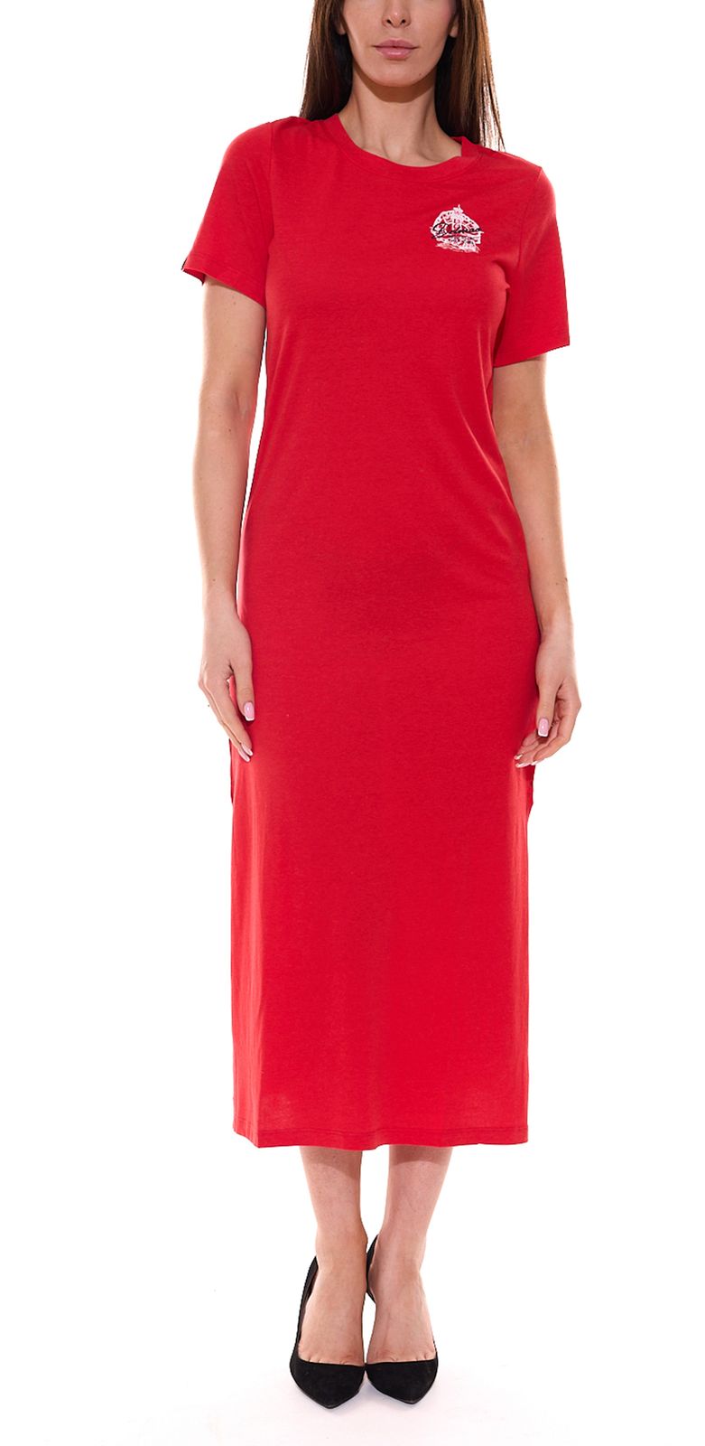 DELMAO Damen Maxi-Kleid Jersey-Kleid mit hohen Schlitzen 82576949 Rot