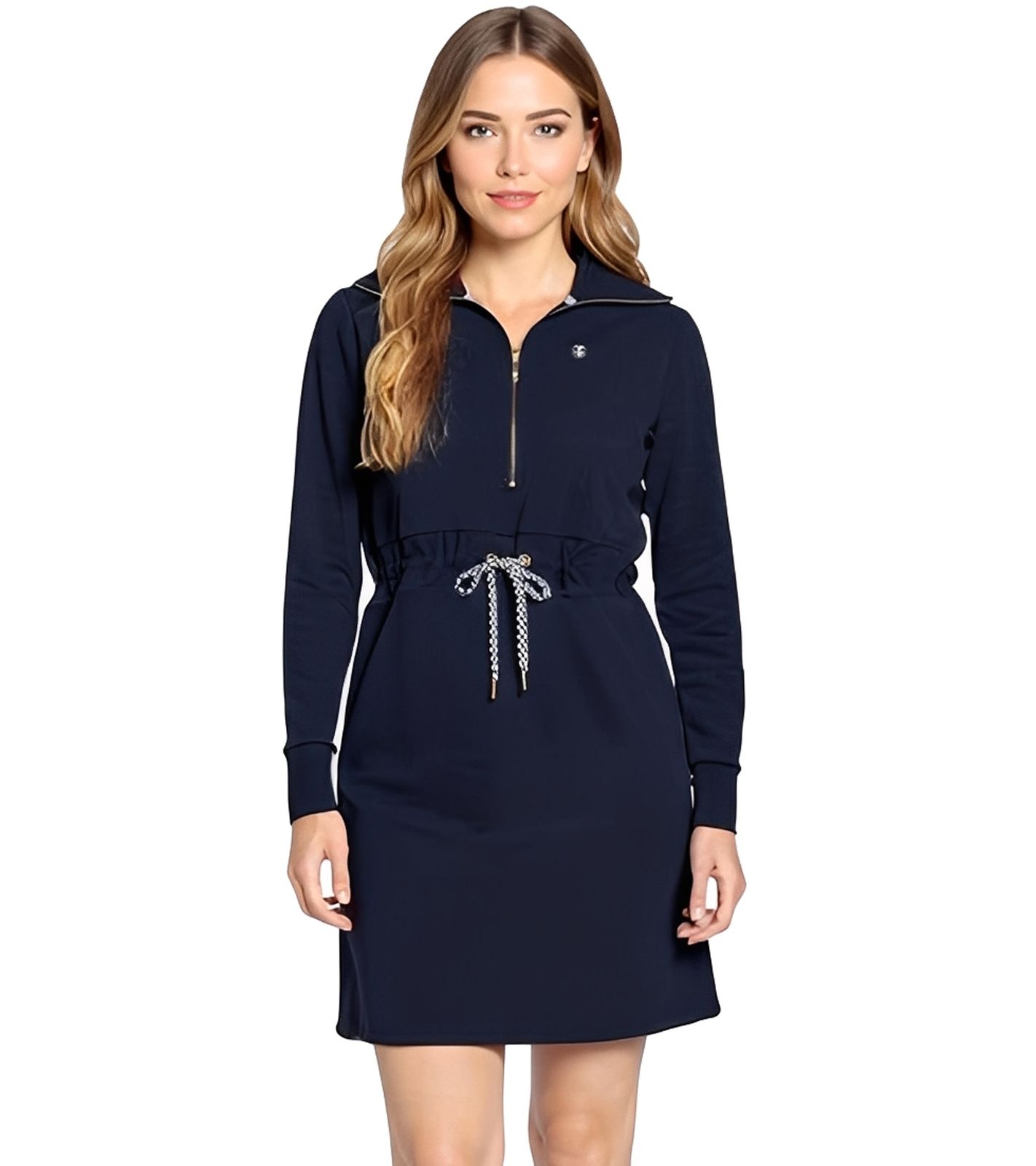 DELMAO Damen Mini-Kleid Sweat-Kleid langärmliges Baumwoll-Kleid 24305512 Blau