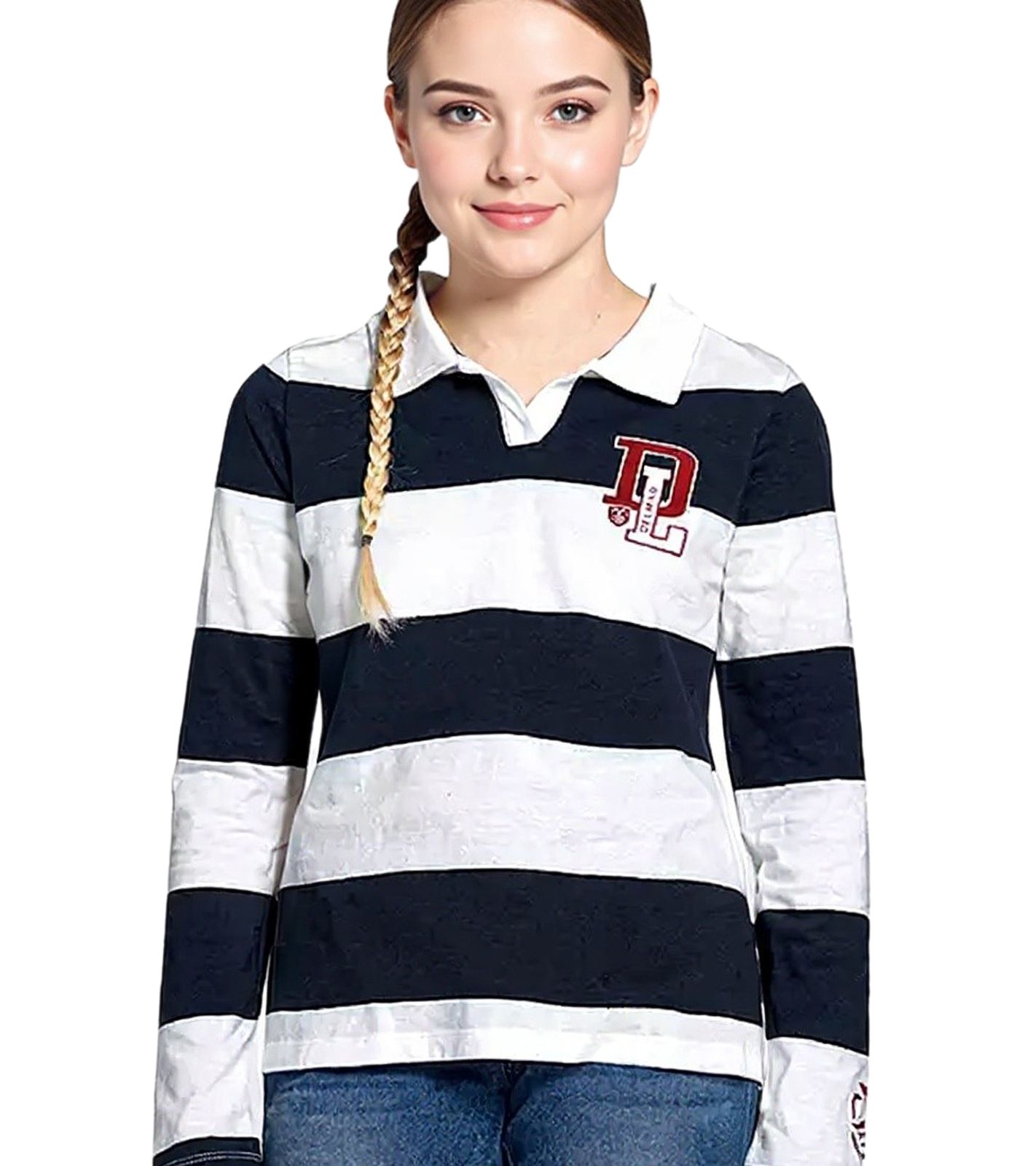 DELMAO Kinder Langarm-Shirt Mädchen Longsleeve mit Polo-Kragen 54289803 Blau/Weiß