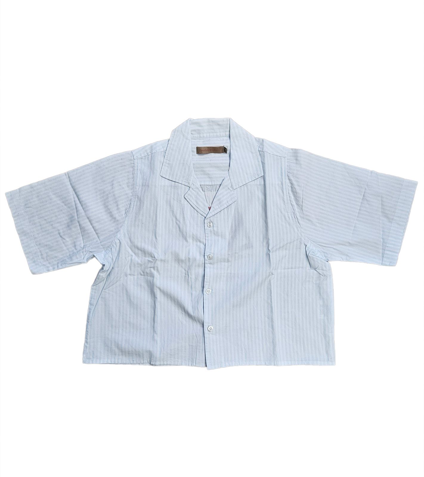 Denim Project Damen Crop-Bluse Baumwoll-Shirt gestreifte Alltags-Bluse DPW10023-016 W073 Weiß/Hellblau
