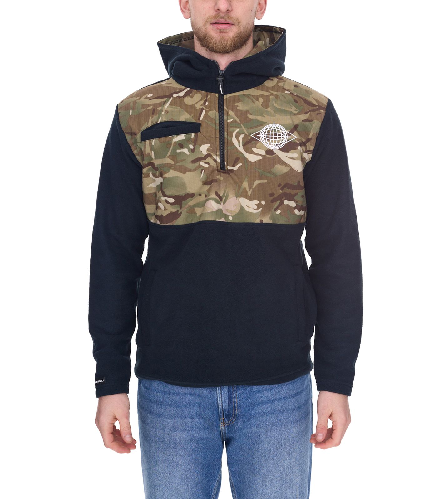 Denim Project Herren Fleece-Pullover mit Camouflage Muster Winter-Hoodie DP-10022-003 4341 Schwarz/Grün