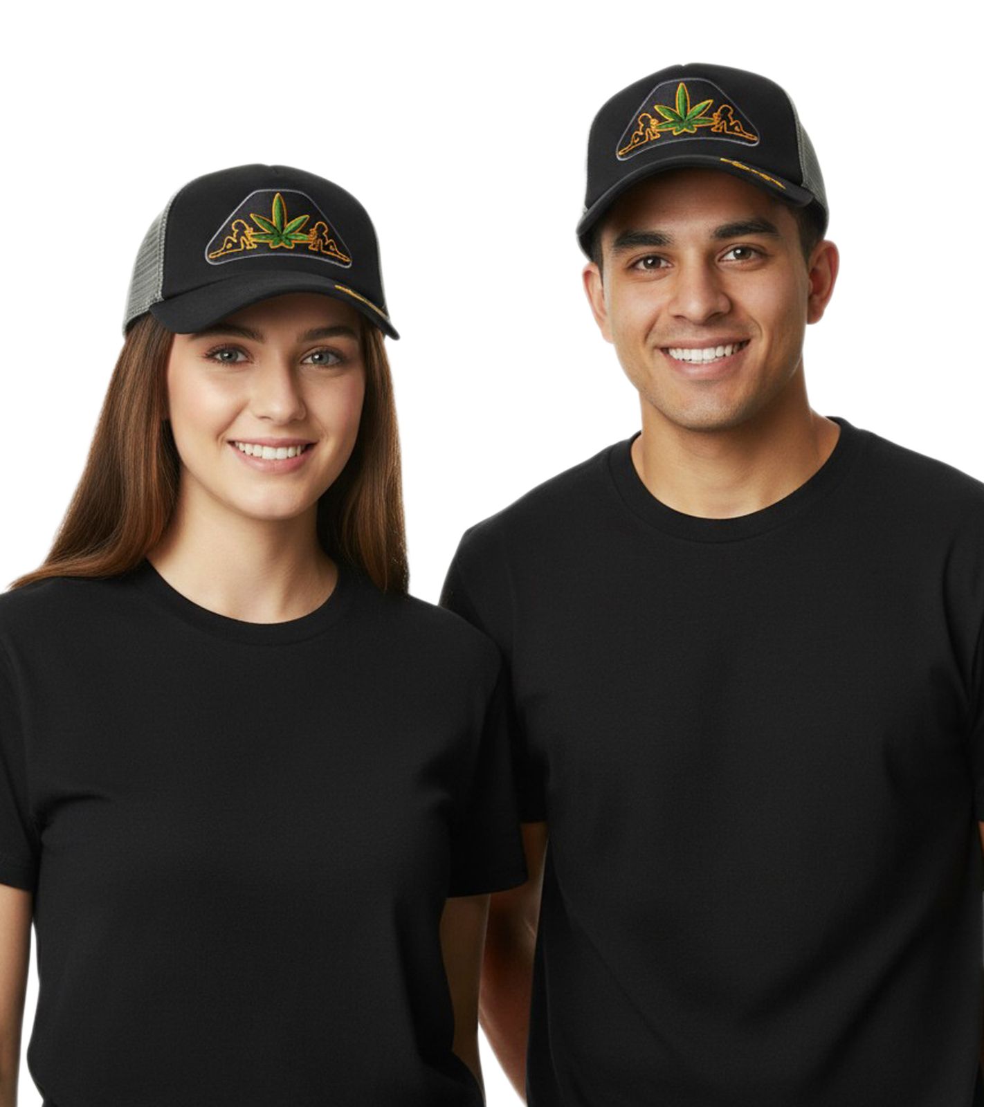 Dope Orange On Black & Leaf Trucker-Cap stylische Baseball-Cap Baumwoll-Cap mit Netzeinsatz 7330GUY Schwarz/Grau