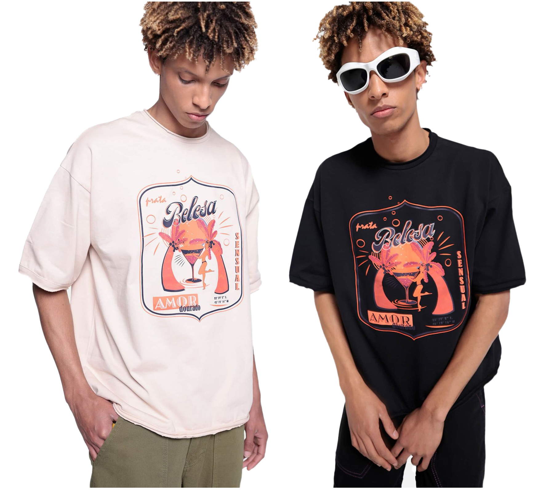 DWD Studioz Ipanema Herren T-Shirt Rundhals-Shirt mit großem Front-Print 340g/m2 in Schwarz oder Beige
