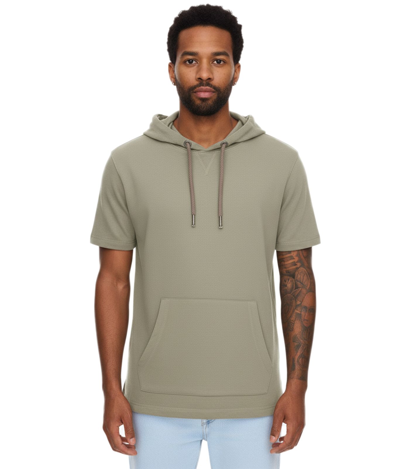 EIGHT2NINE Herren Kapuzen-Pullover kurzärmliger Baumwoll-Hoodie T-Shirt Hoody Sommer-Hoody H10014L22462AEN 12300 Khaki