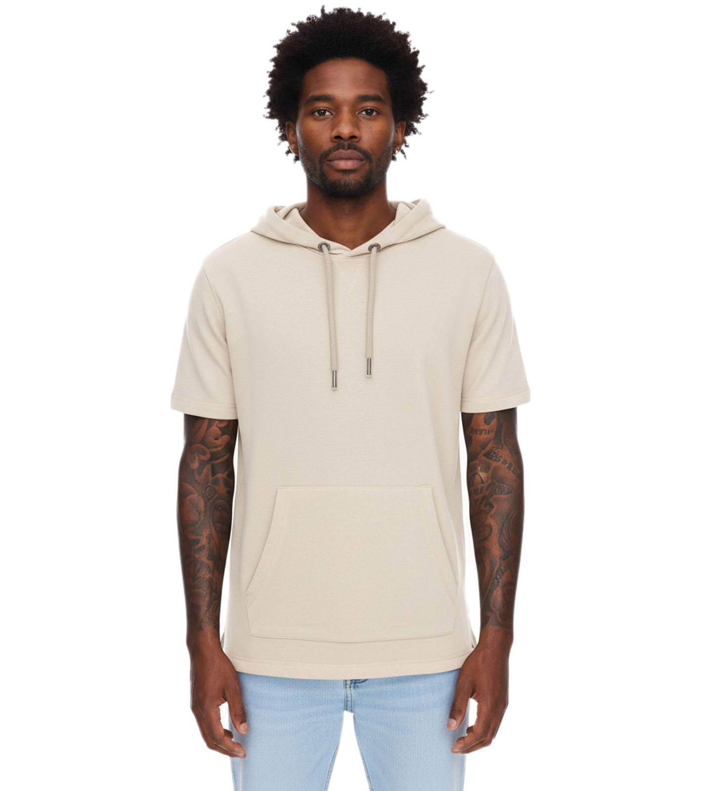EIGHT2NINE Herren Kapuzen-Pullover kurzärmliger Baumwoll-Hoodie T-Shirt Hoody Sommer-Hoody H10014L22462AEN 20200 Beige