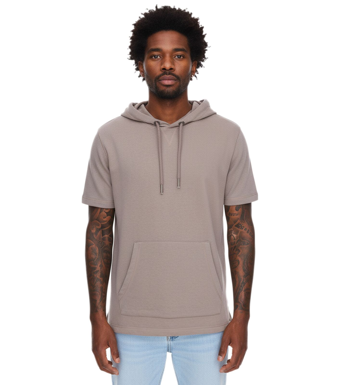 EIGHT2NINE Herren Kapuzen-Pullover kurzärmliger Baumwoll-Hoodie T-Shirt Hoody Sommer-Hoody H10014L22462AEN 21300 Hellbraun