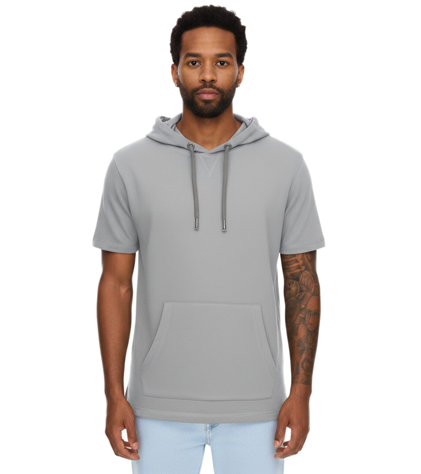 EIGHT2NINE Herren Kapuzen-Pullover kurzärmliger Baumwoll-Hoodie T-Shirt Hoody Sommer-Hoody H10014L22462AEN 23200 Hellgrau