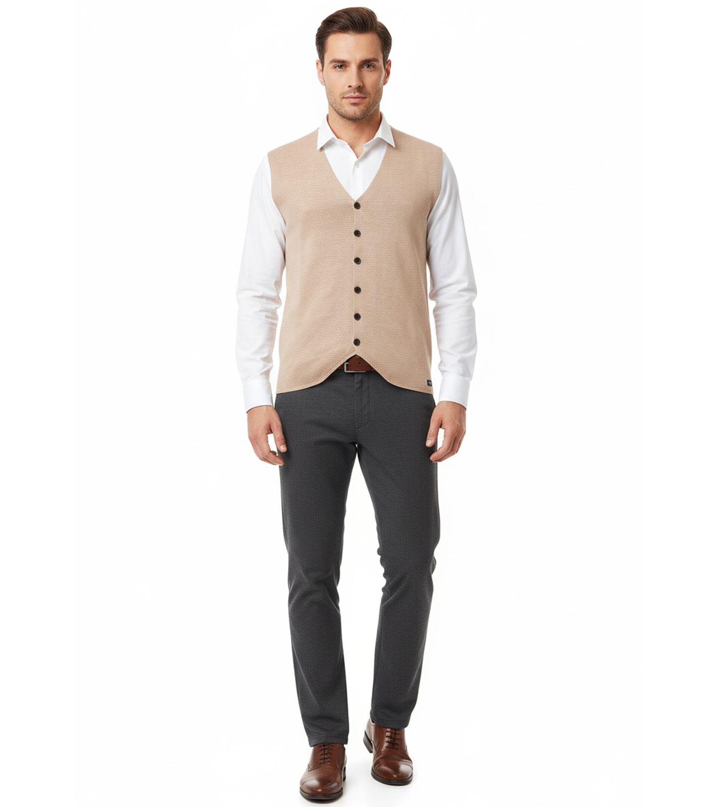 Elegante Herren Feinstrick-Weste mit Knopfleiste Anzug-Weste 13412 Camel
