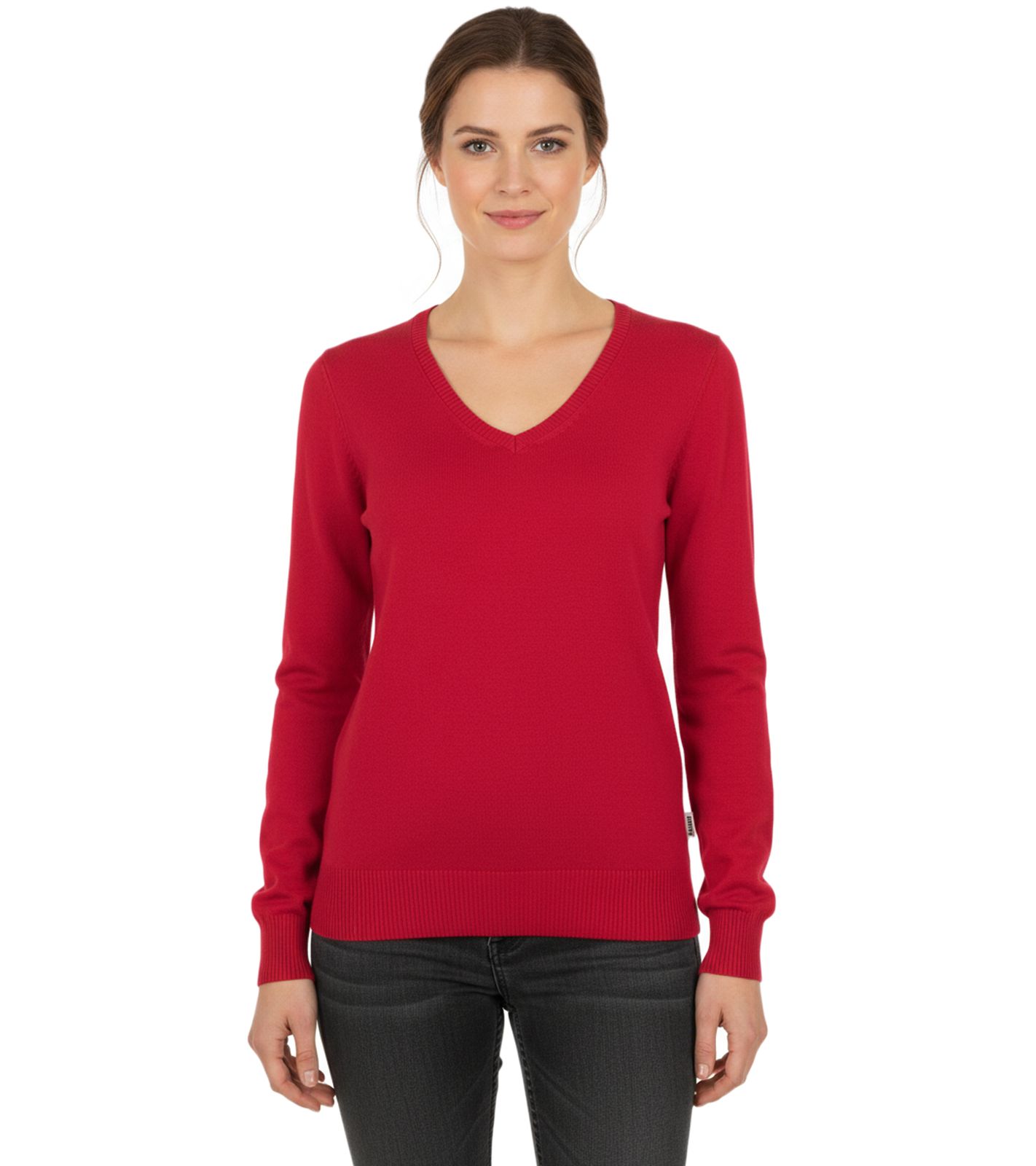Eleganter Damen Strick-Pullover mit V-Ausschnitt Premium-Baumwolle 133-002 Rot