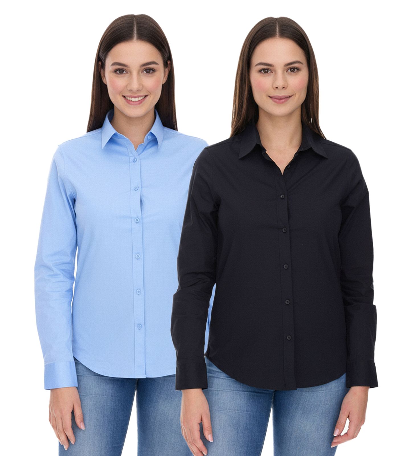ELEVATE Hamell Langarm-Hemd schlichtes Damen Blusen-Hemd Popelin Bluse Hellblau oder Schwarz