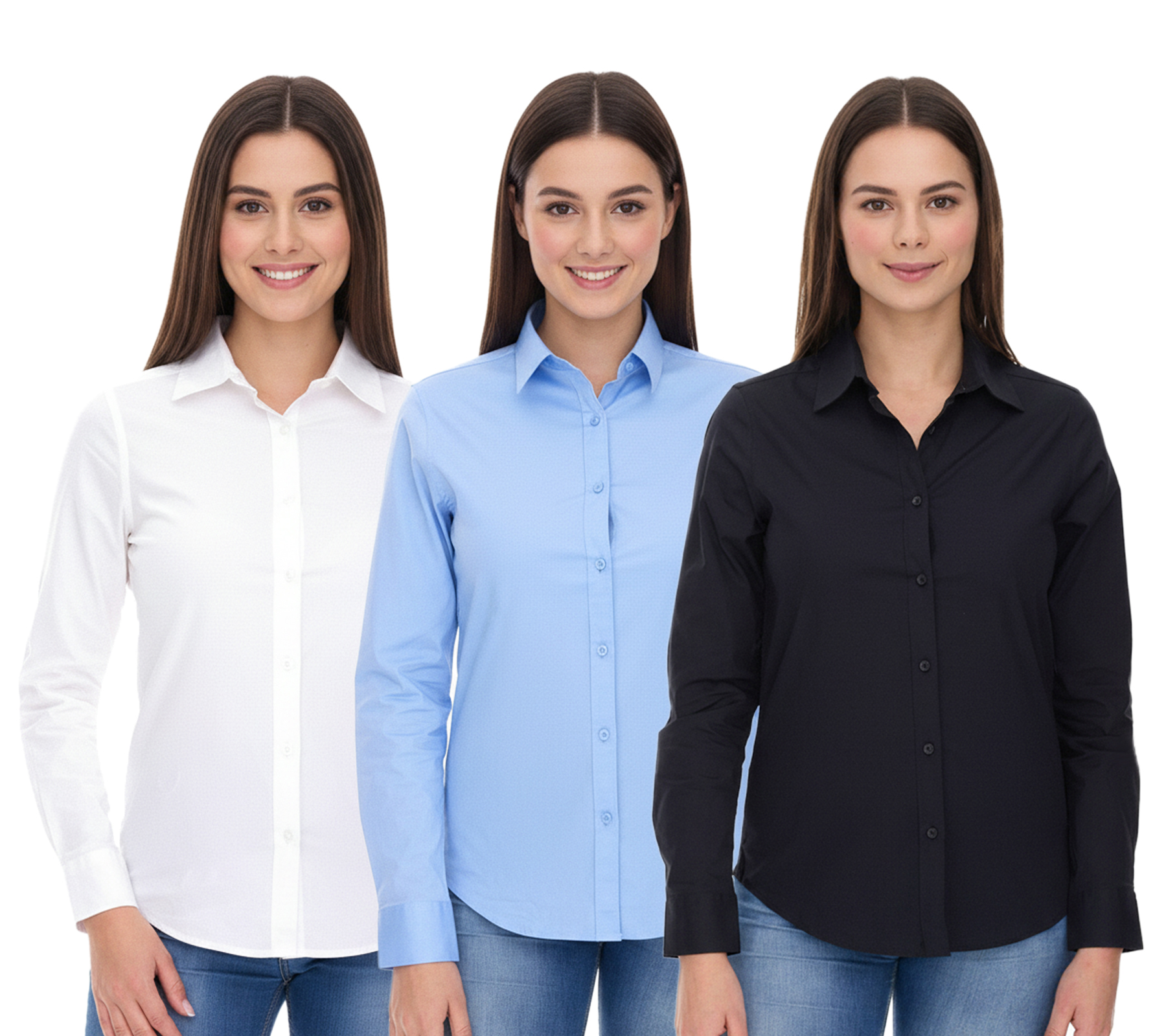 ELEVATE Hamell Langarm-Hemd schlichtes Damen Blusen-Hemd Popelin Bluse Hellblau, Schwarz oder Weiß
