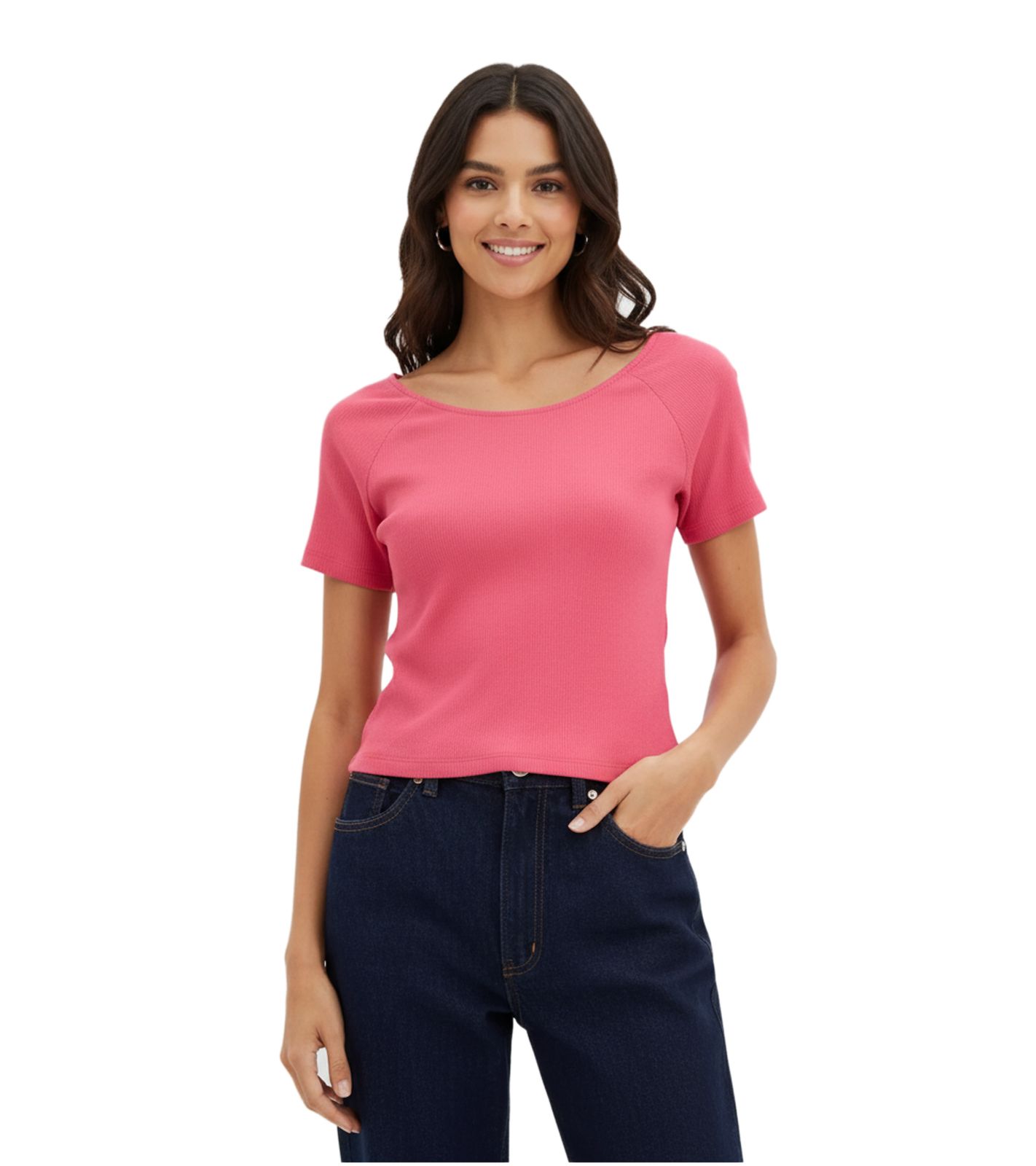 enganliegendes Damen T-Shirt kurzärmliges Sommershirt aus Bio-Baumwolle 928790 Pink