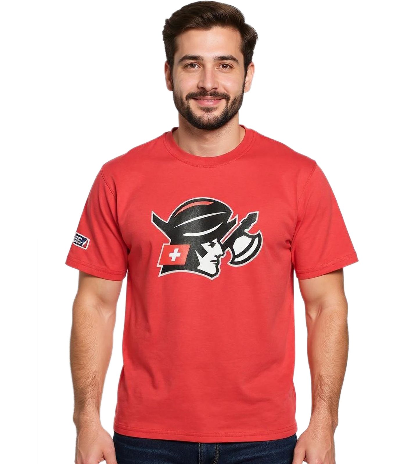 European League Of Football Helvetic Guards Herren T-Shirt mit großem Frontprint Baumwoll-Shirt Tomate Rot