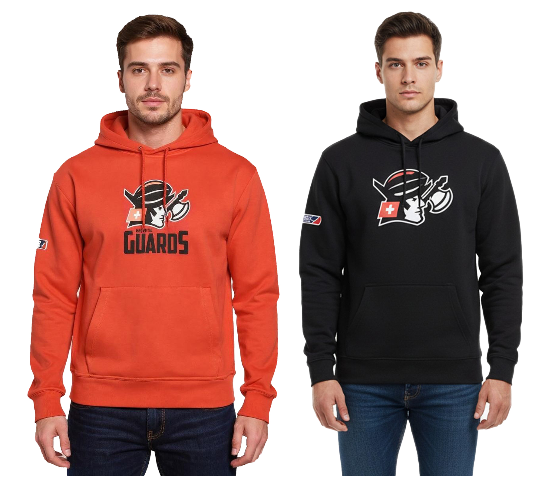 European League Of Football Herren Hoodie mit Helvetic Guards-Logo Kapuzenpullover Baumwoll-Pullover in Rot und Schwarz