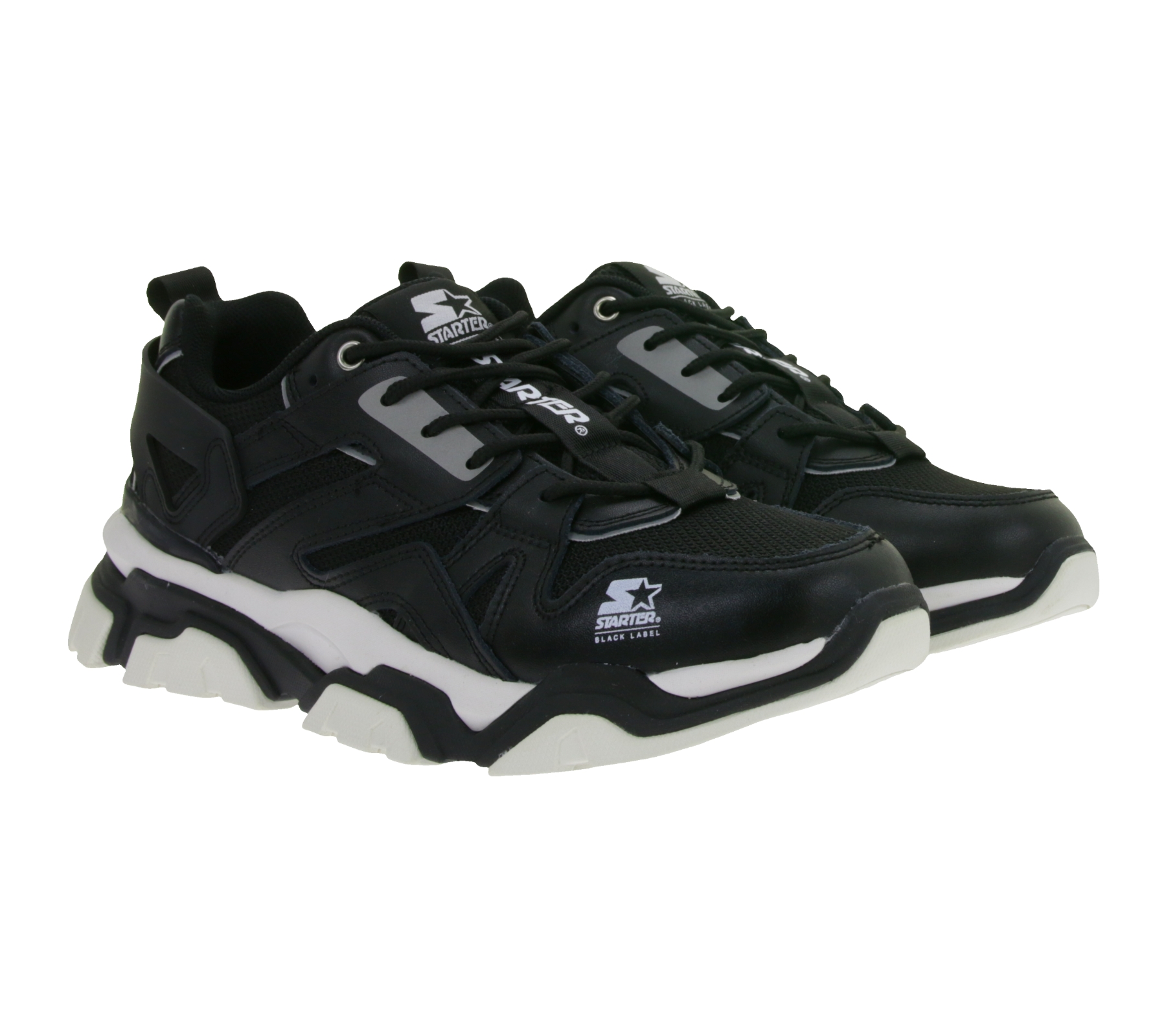 extravagante STARTER Boise Herren Sneaker mit Echtleder Retro Turn-Schuhe im 90er Style SMB101321 300 Schwarz/Weiß