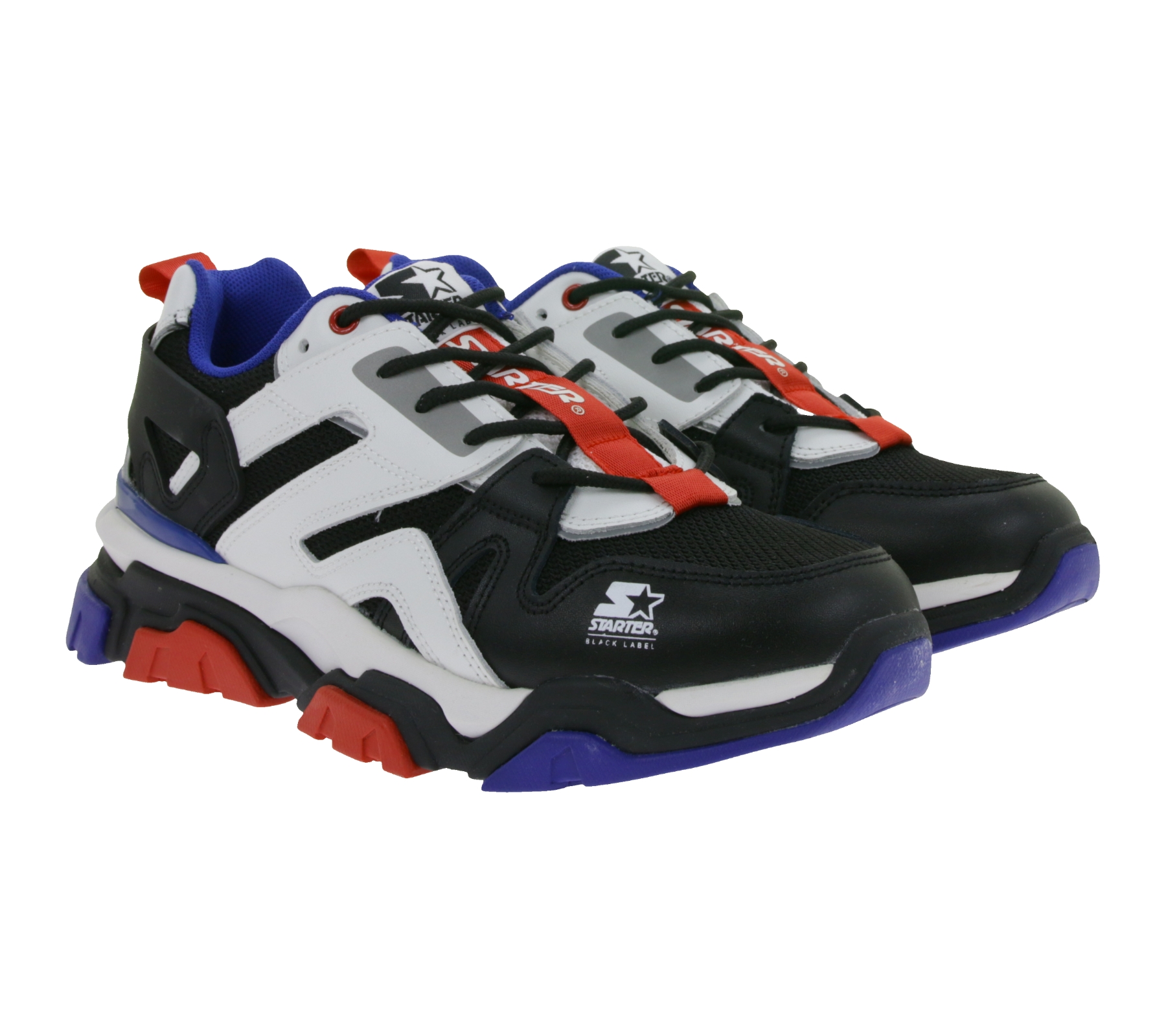extravagante STARTER Boise Herren Sneaker mit Echtleder Retro Turn-Schuhe im 90er Style SMB101321 310 Schwarz/Weiß/Blau/Rot