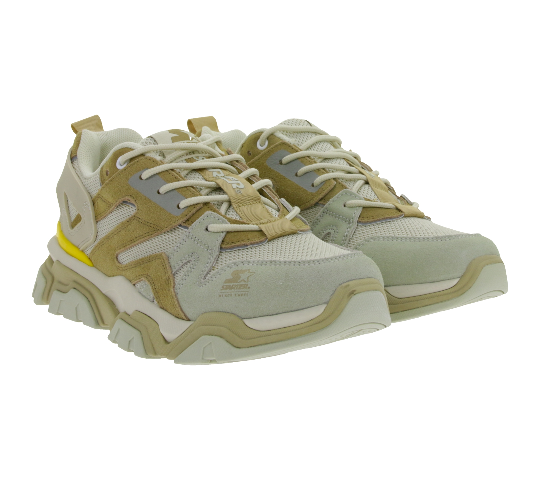 extravagante STARTER Boise Herren Sneaker mit Echtleder Retro Turn-Schuhe im 90er Style SMB101321 330 Beige/Braun/Gelb