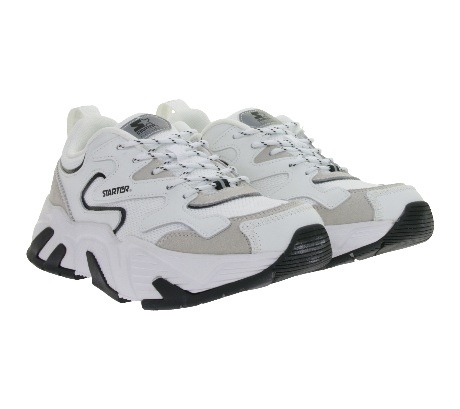 extravagante STARTER Buffalo Herren Sneaker mit Echtleder und Wildleder Retro Turn-Schuhe im 90er Style SMB102321 300 Weiß