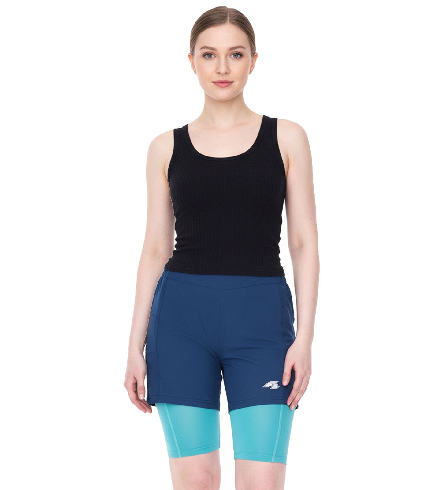 F2 Fahrrad-Hose nachhaltige Damen Mountainbike-Hose mit Sitzpad 2in1 Fahrrad-Shorts 89267667 Türkis/Blau