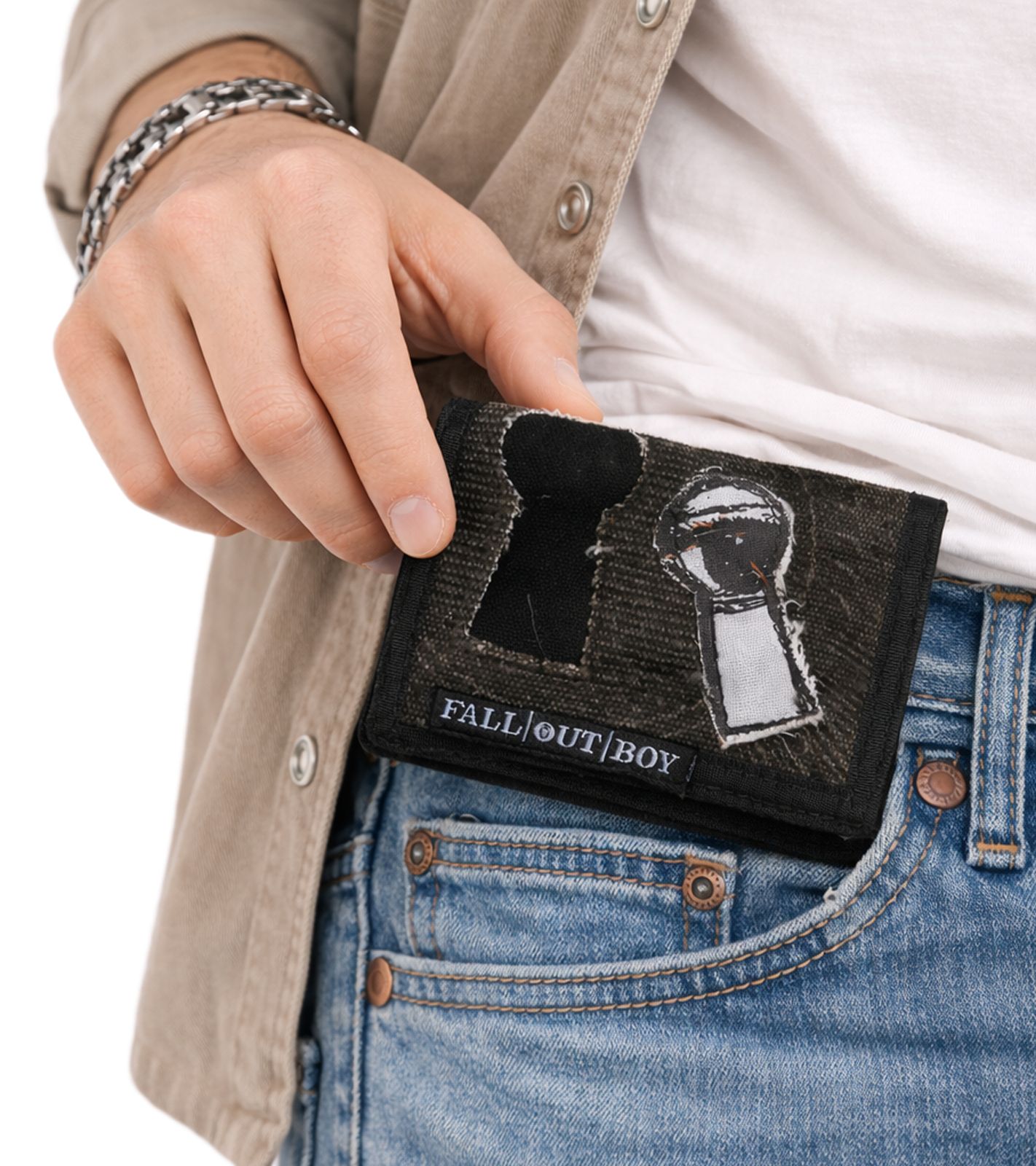 Fall Out Boy Portemonnaie Stilvolle Band-Brieftasche mit auffälligen Motiv Gothic-Style FW106079FOB Schwarz/Grau