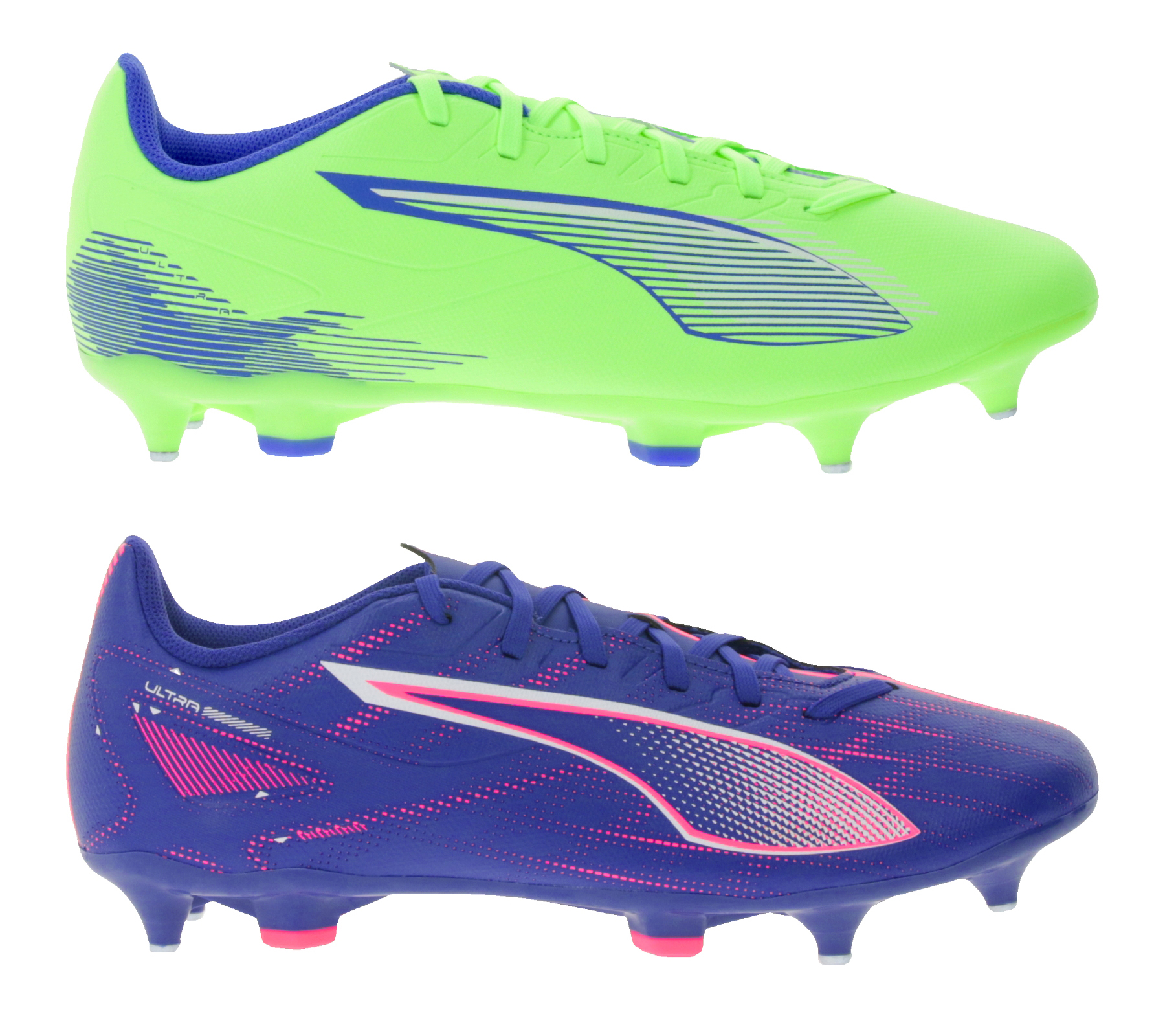 farbenfrohe PUMA ULTRA 5 PLAY MxSG Fußball-Schuhe mit festen Metallstollenspitzen Trainings-Schuhe Sport-Schuhe Schnür-Schuhe Fitness-Zubehör 107904 Neon-Grün/Blau oder Lila/Pink