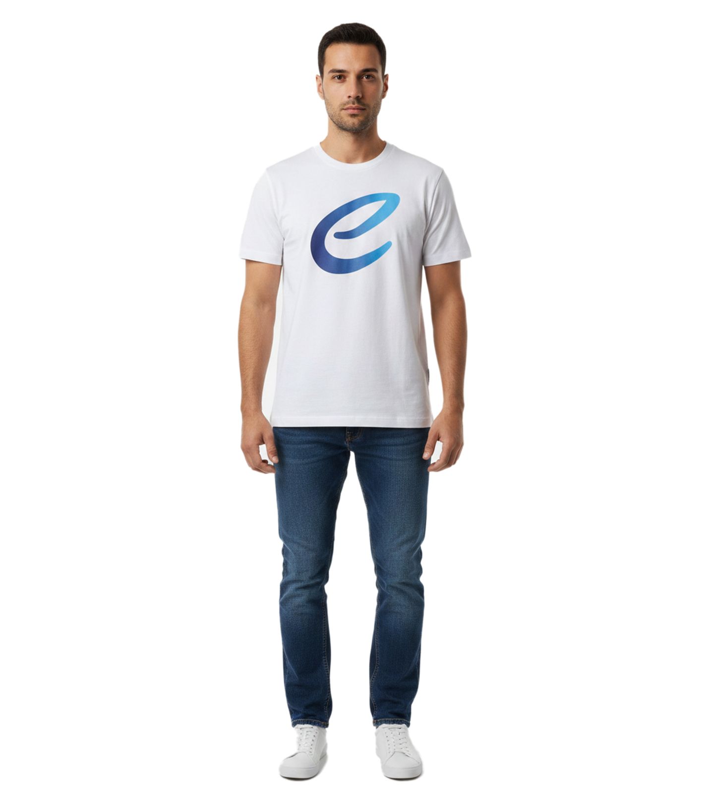 farbenfrohes Formula E Herren T-Shirt Baumwoll-Shirt mit buntem Formula E Logo Sommer-Shirt 701223579 001 Weiß/Blau